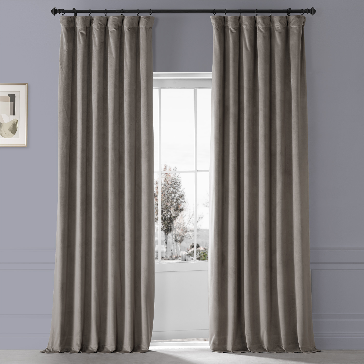 Signature Library Taupe Plush Velvet Hotel Blackout Curtain