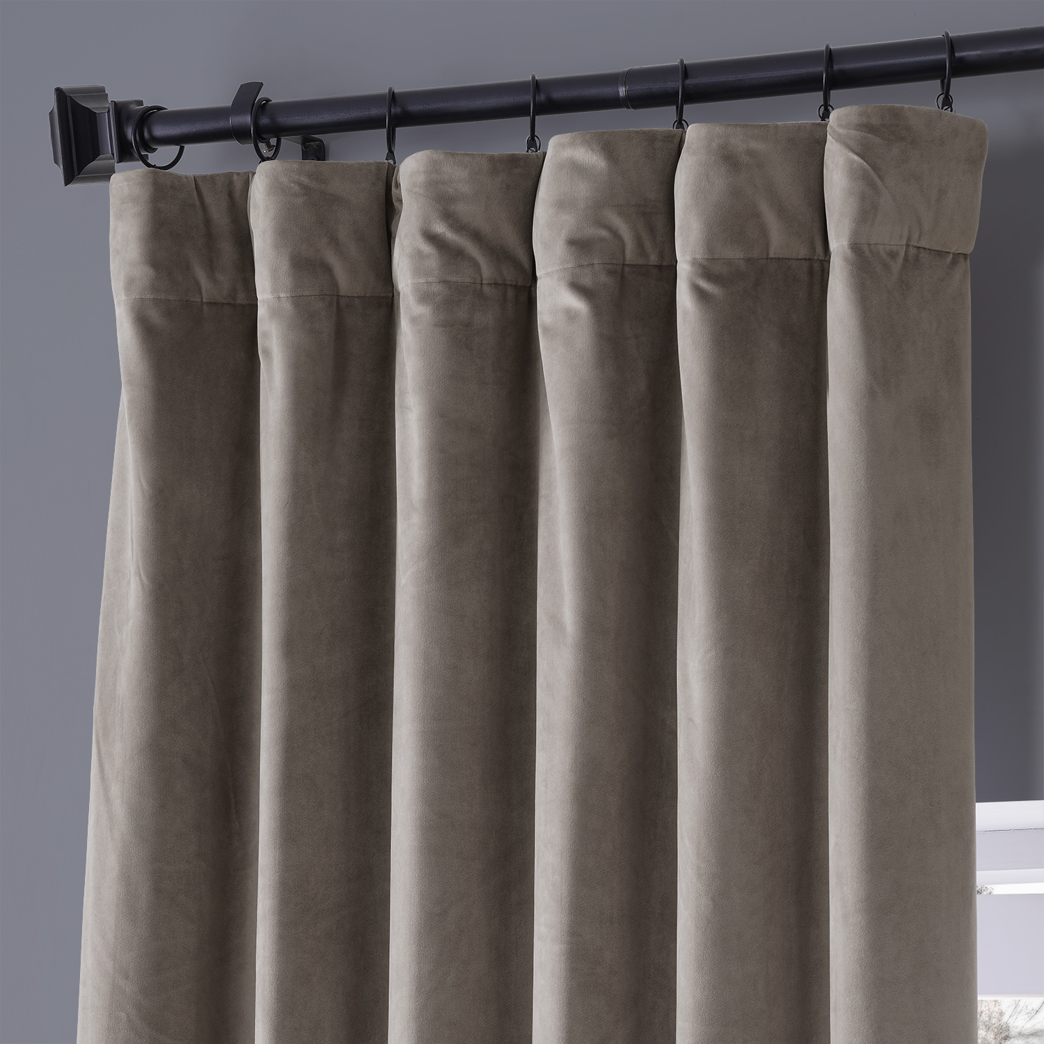 Signature Library Taupe Plush Velvet Hotel Blackout Curtain