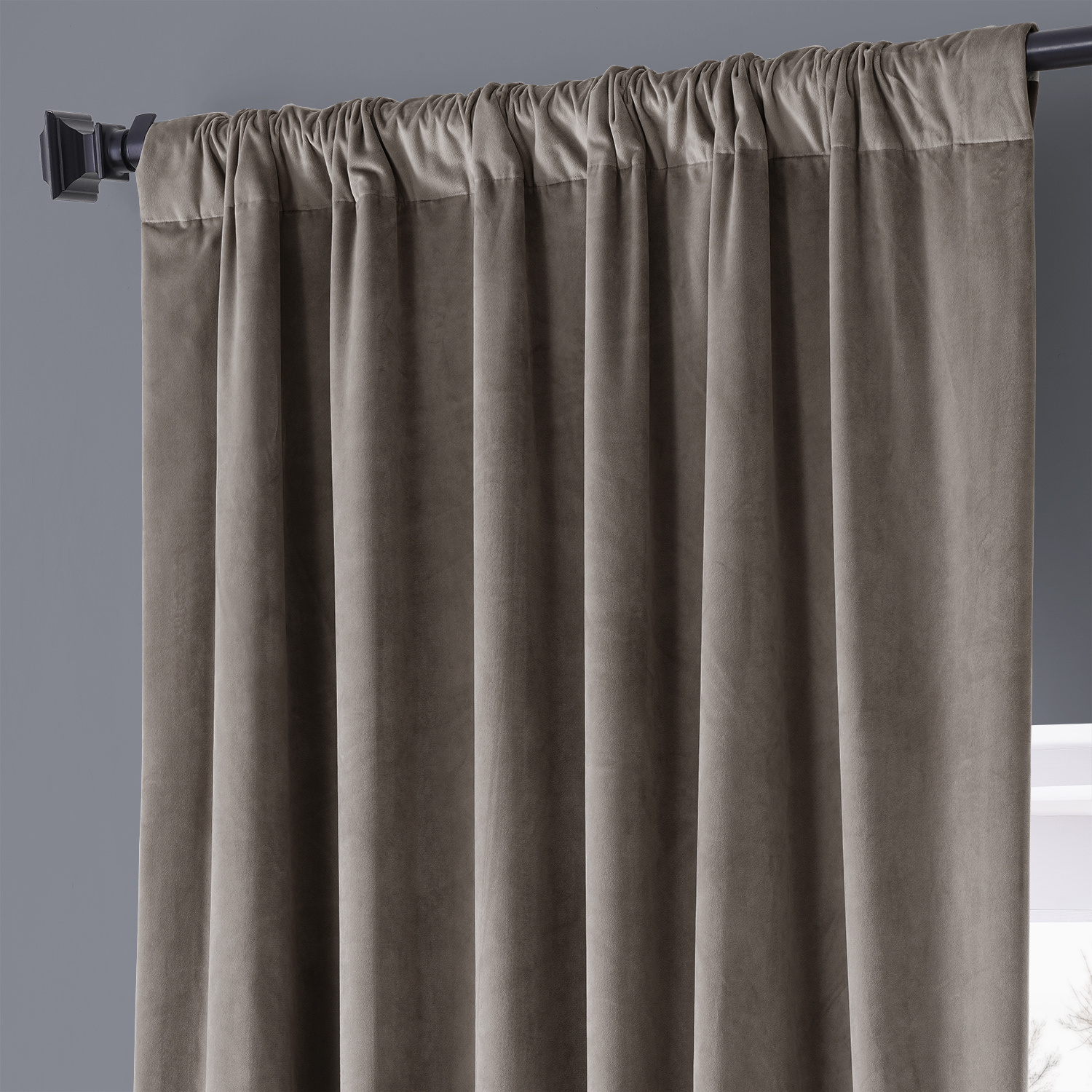 Signature Library Taupe Plush Velvet Hotel Blackout Curtain