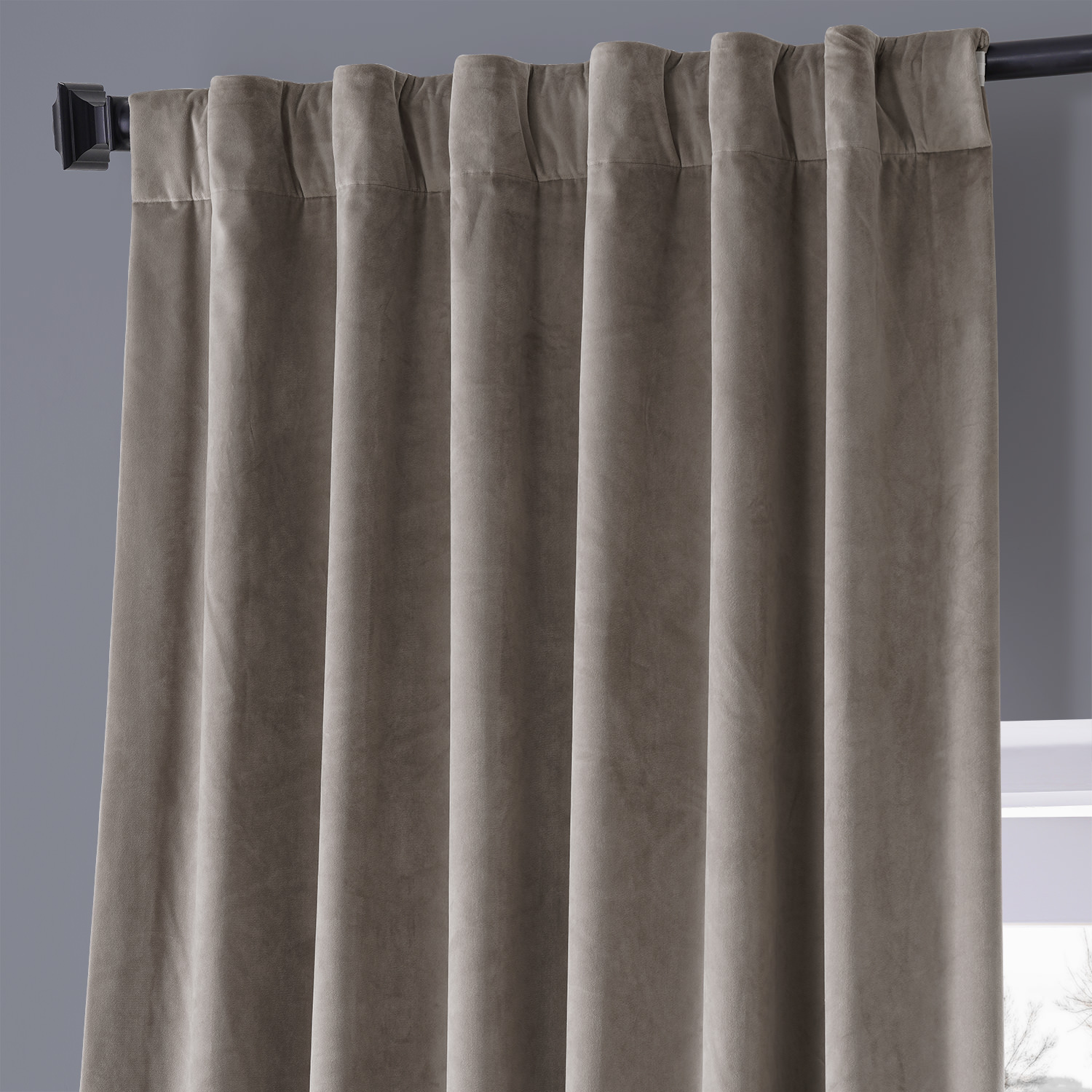 Signature Library Taupe Plush Velvet Hotel Blackout Curtain