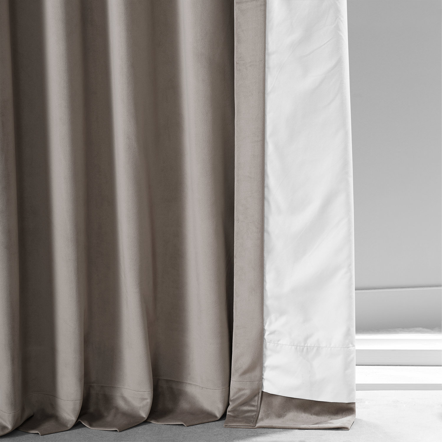 Signature Library Taupe Plush Velvet Hotel Blackout Curtain