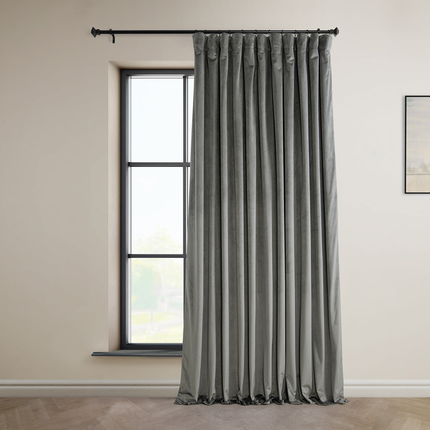 Signature Nightlife Grey Plush Velvet Extrawide Hotel Blackout Curtain