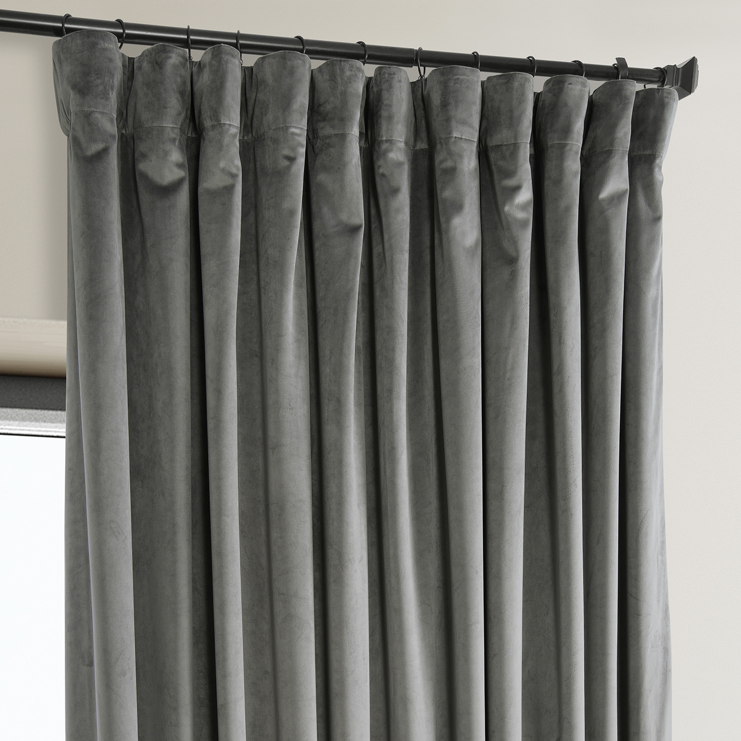 Signature Nightlife Grey Plush Velvet Extrawide Hotel Blackout Curtain