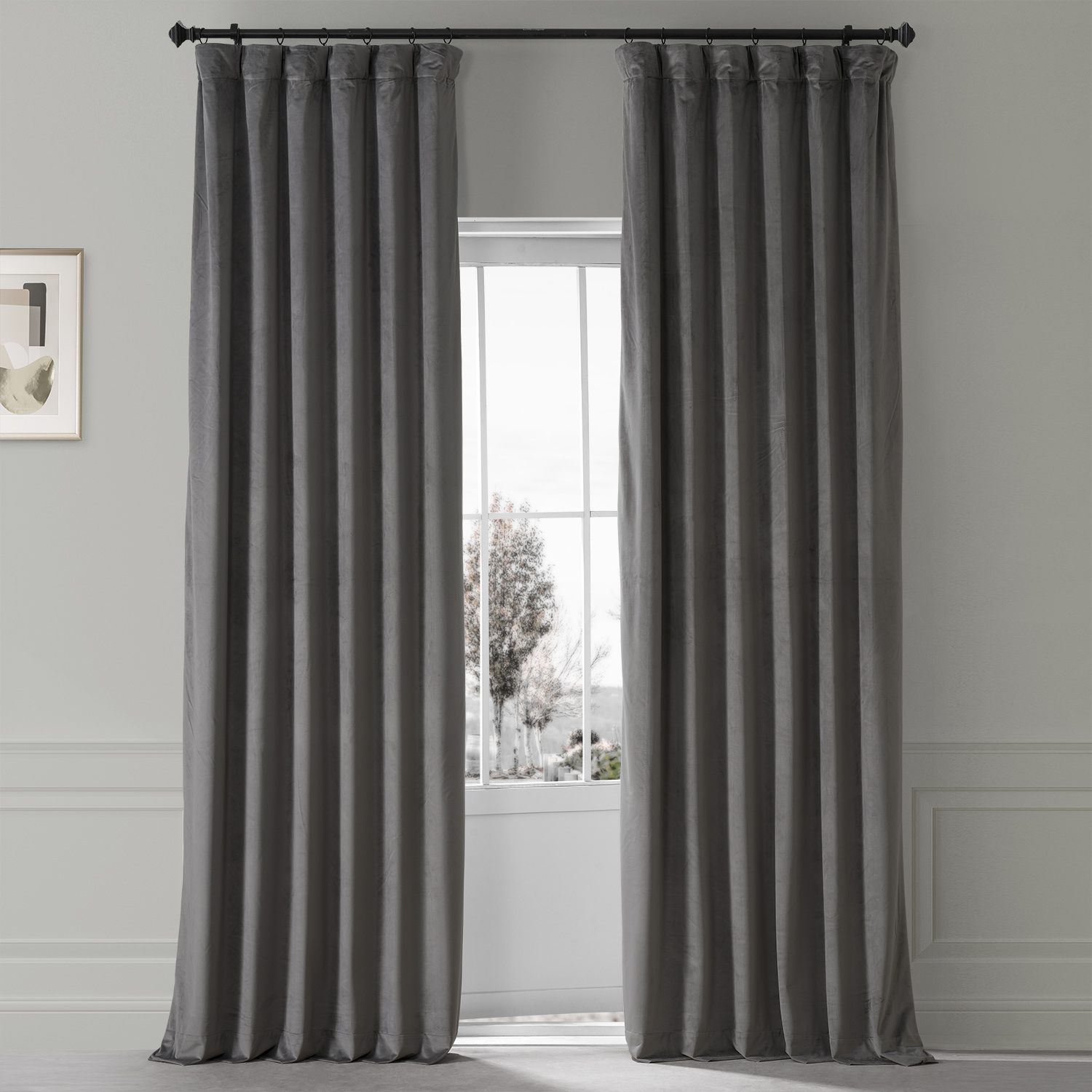 Signature Nightlife Grey Plush Velvet Hotel Blackout Curtain