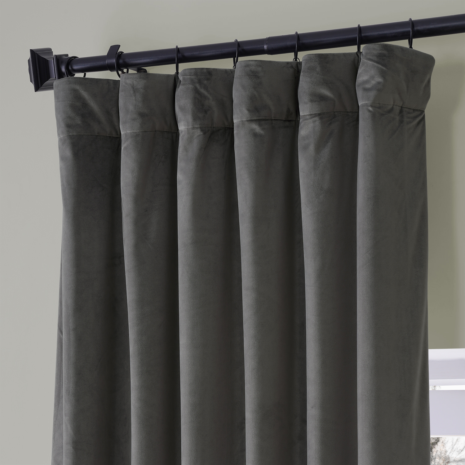 Signature Nightlife Grey Plush Velvet Hotel Blackout Curtain