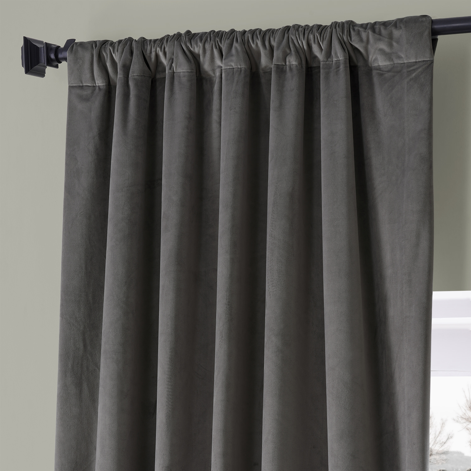 Signature Nightlife Grey Plush Velvet Hotel Blackout Curtain