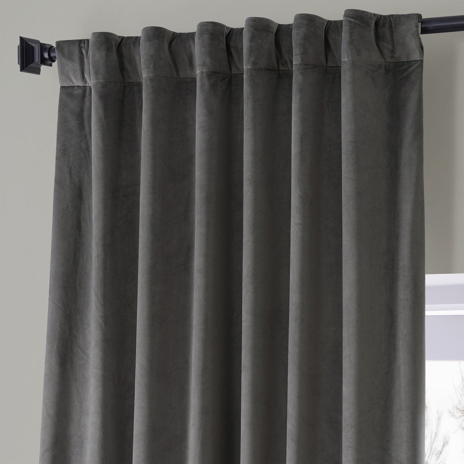 Signature Nightlife Grey Plush Velvet Hotel Blackout Curtain