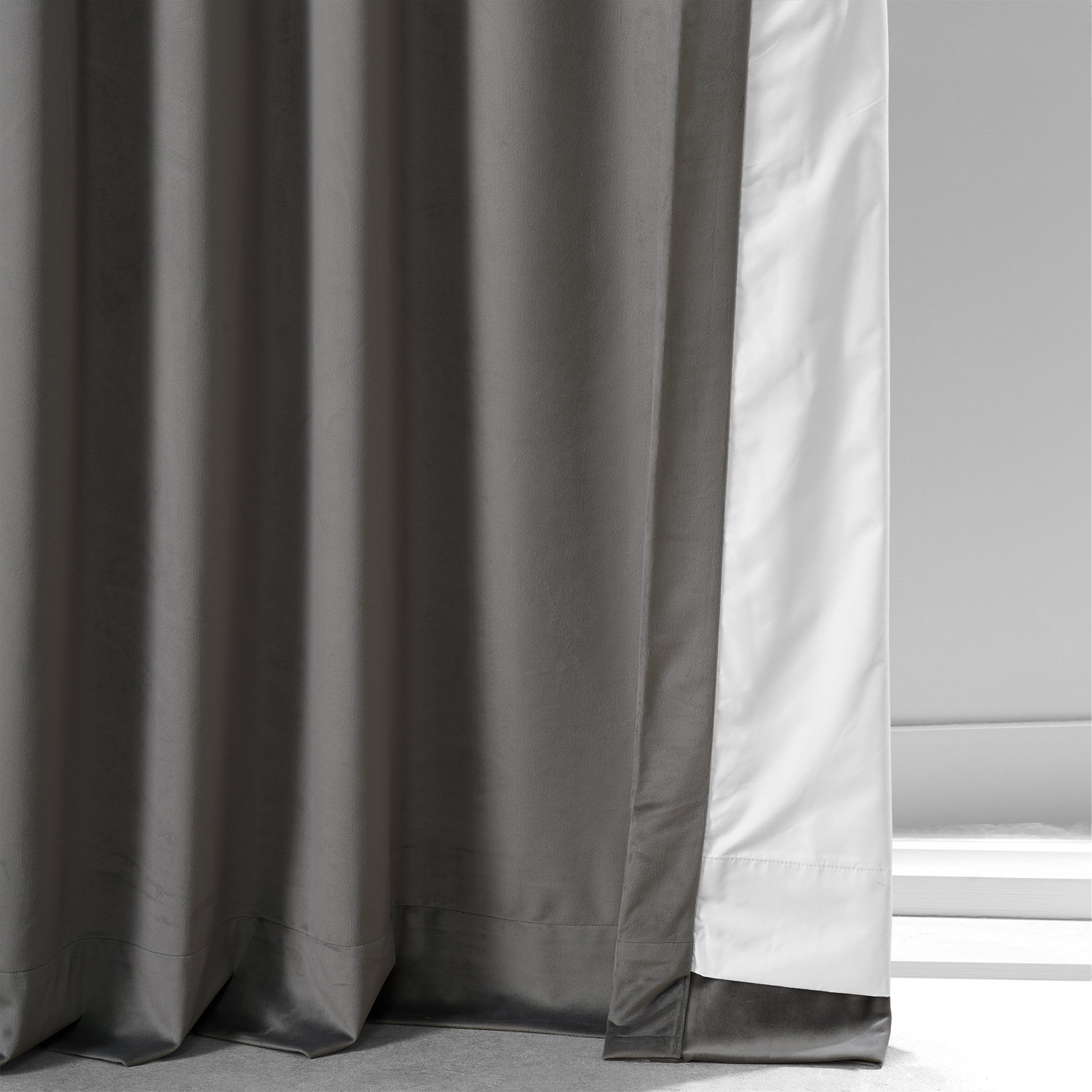 Signature Nightlife Grey Plush Velvet Hotel Blackout Curtain