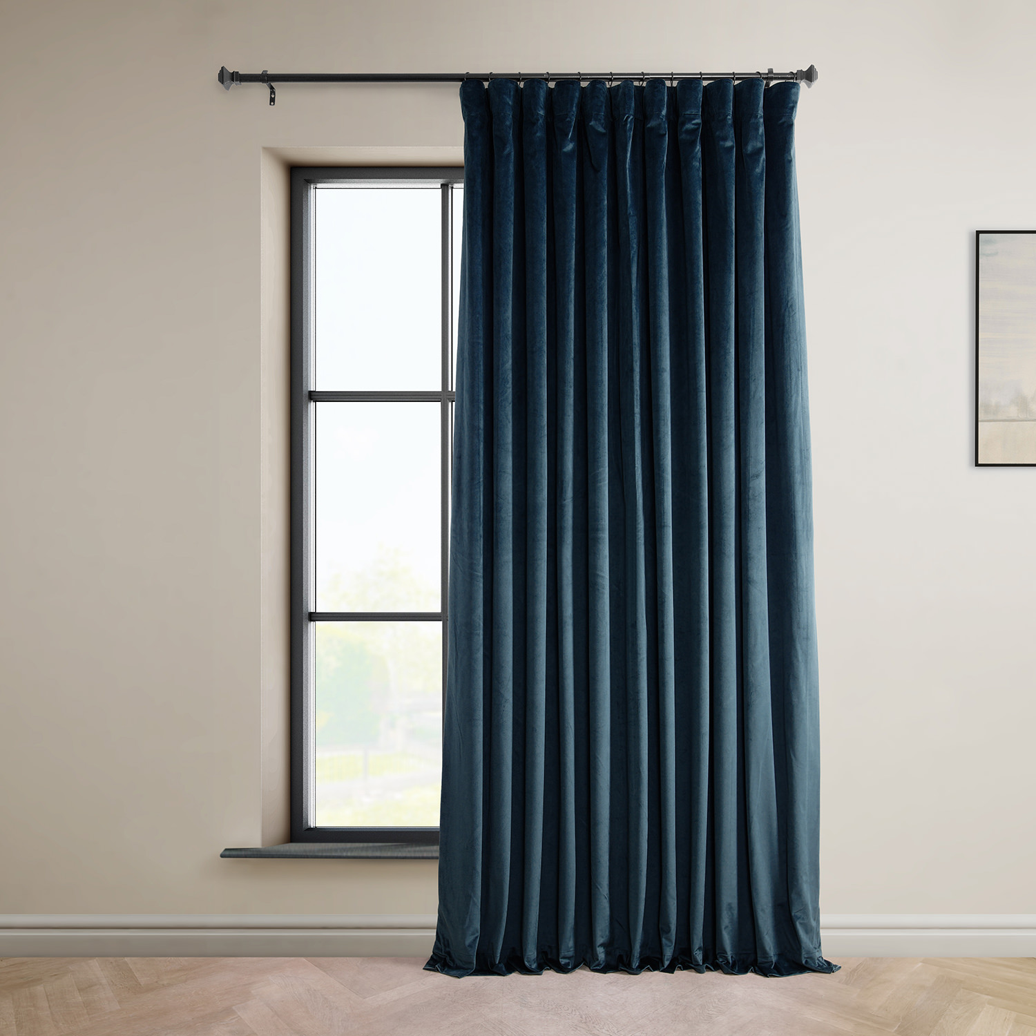 Signature Varsity Blue Plush Velvet Extrawide Hotel Blackout Curtain