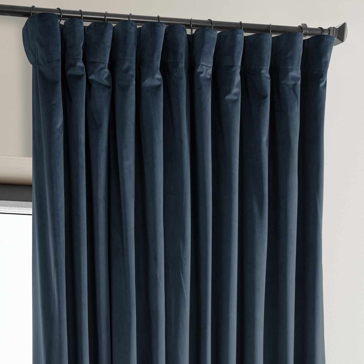 Signature Varsity Blue Plush Velvet Extrawide Hotel Blackout Curtain