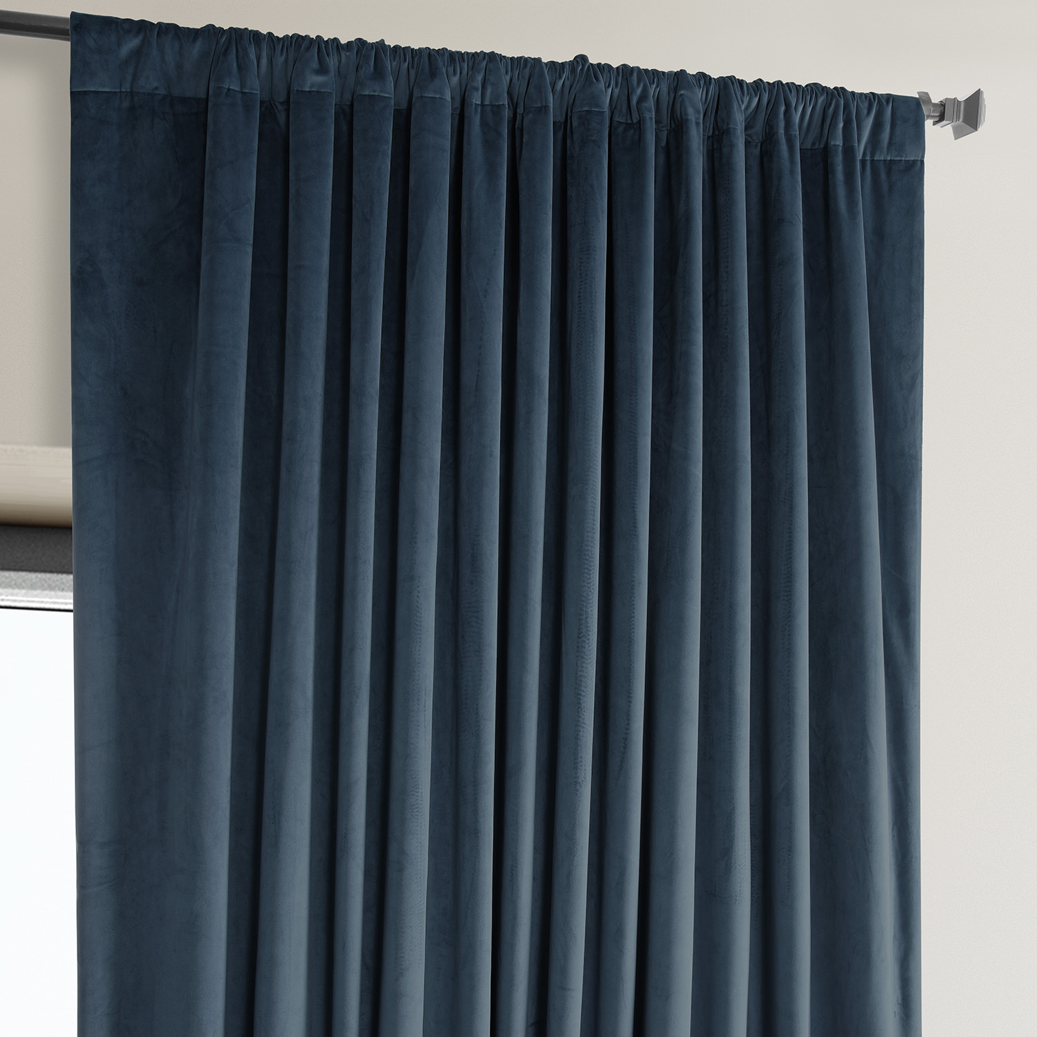 Signature Varsity Blue Plush Velvet Extrawide Hotel Blackout Curtain