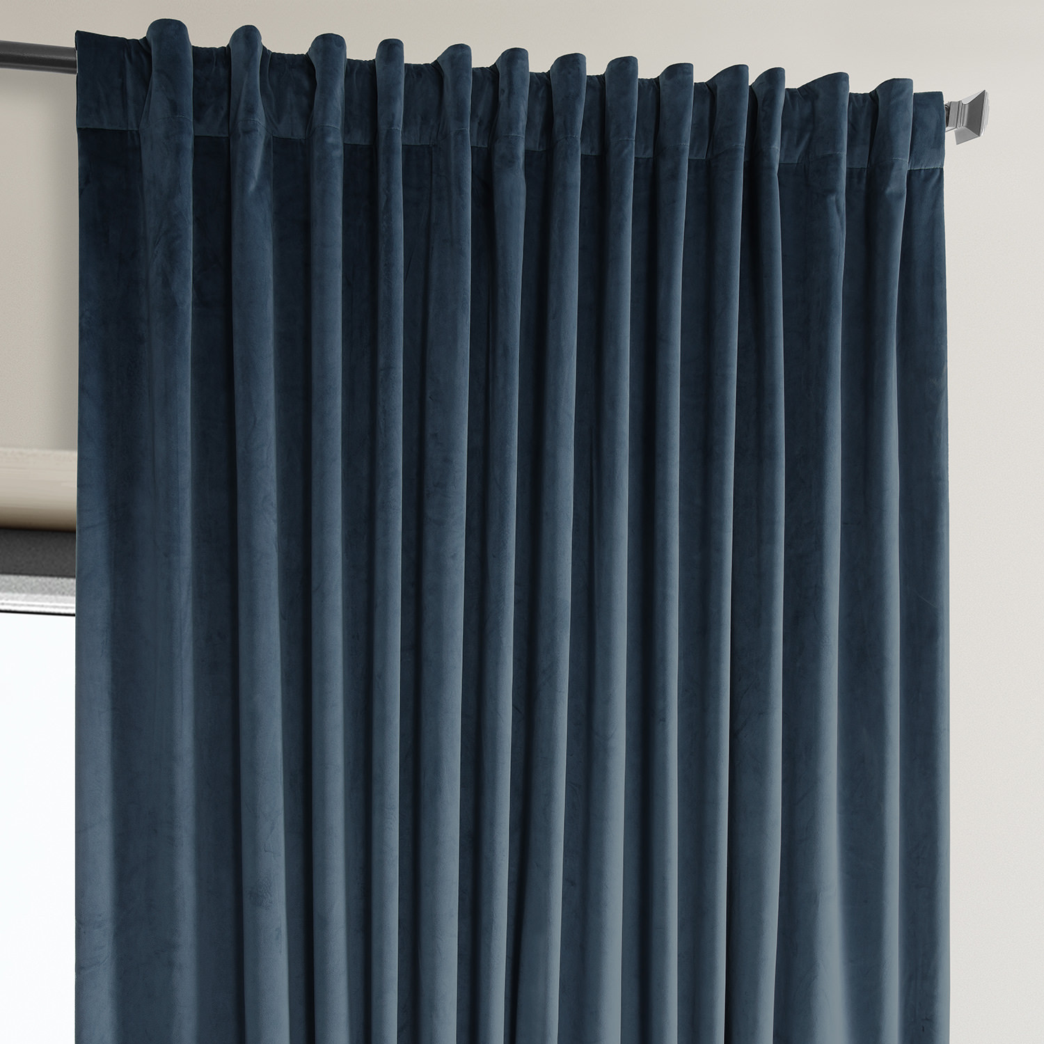 Signature Varsity Blue Plush Velvet Extrawide Hotel Blackout Curtain