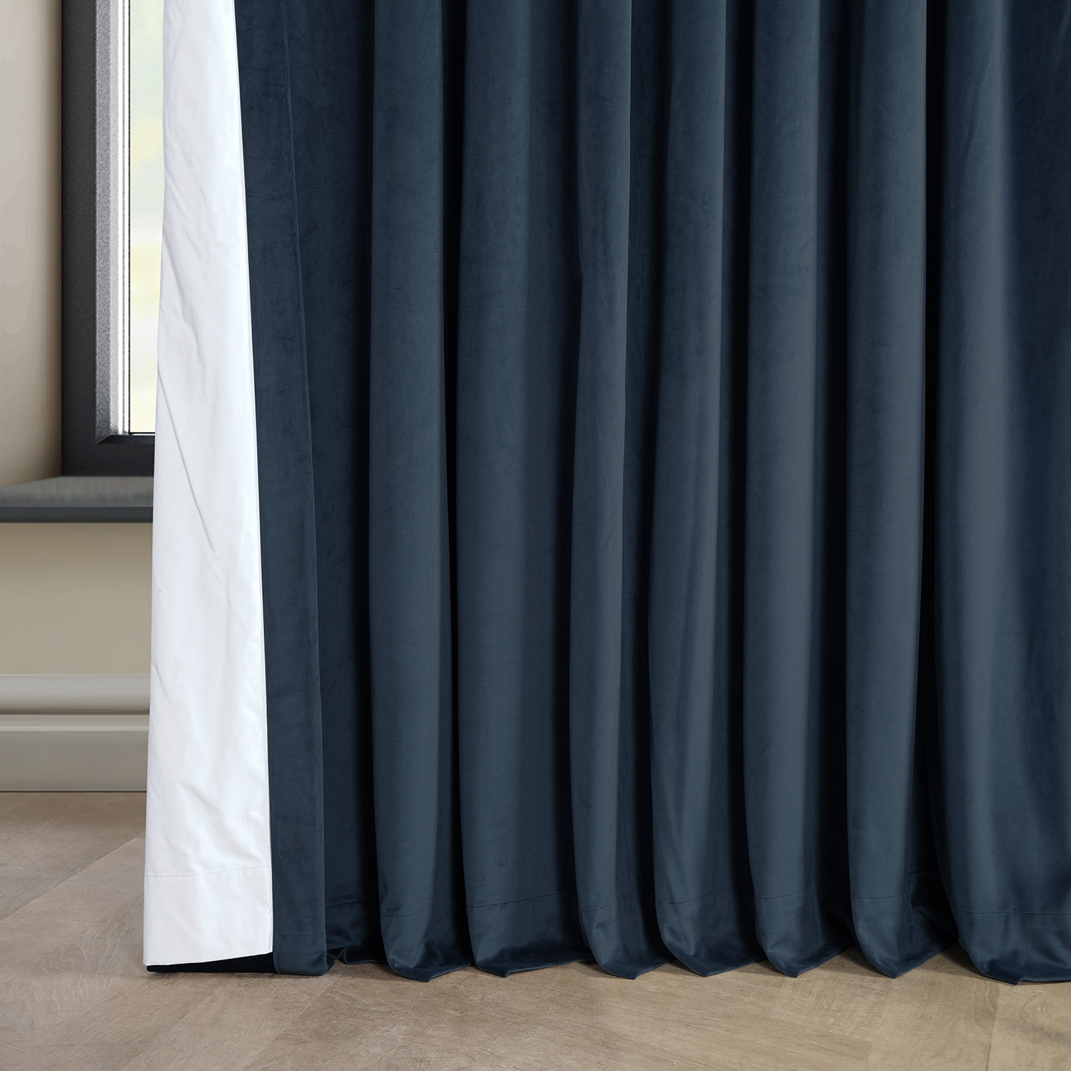 Signature Varsity Blue Plush Velvet Extrawide Hotel Blackout Curtain