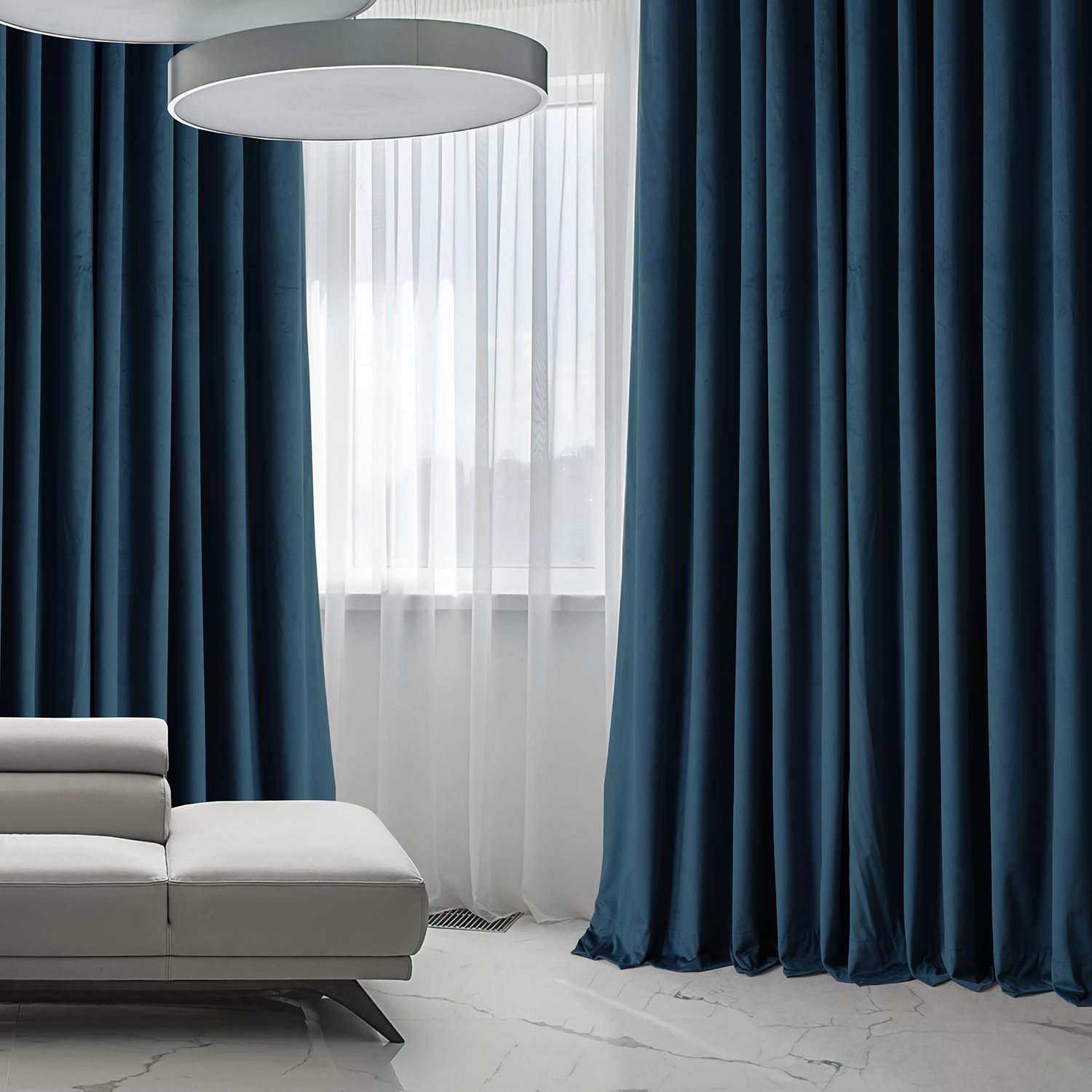 Signature Varsity Blue Plush Velvet Extrawide Hotel Blackout Curtain