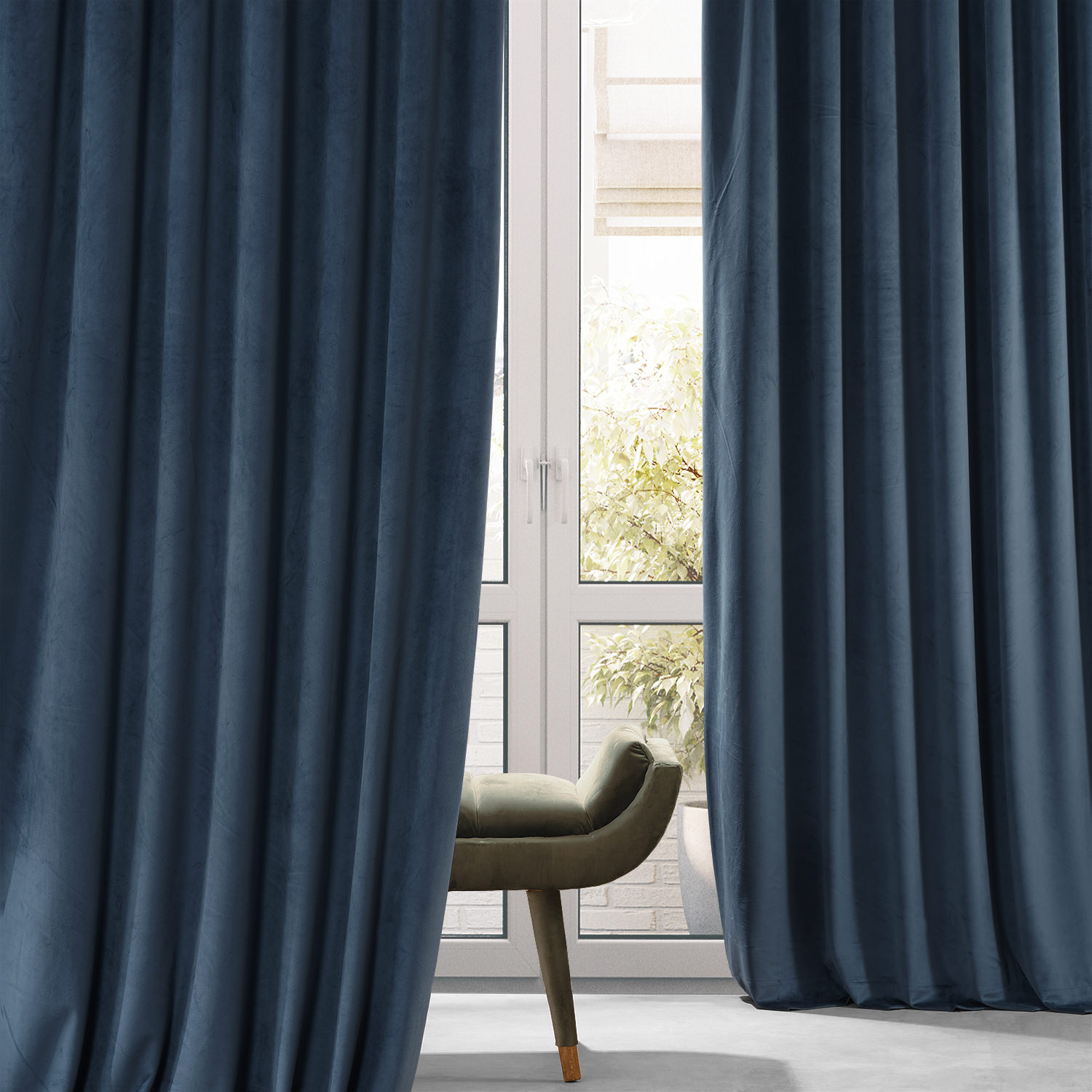 Signature Varsity Blue Plush Velvet Hotel Blackout Curtain