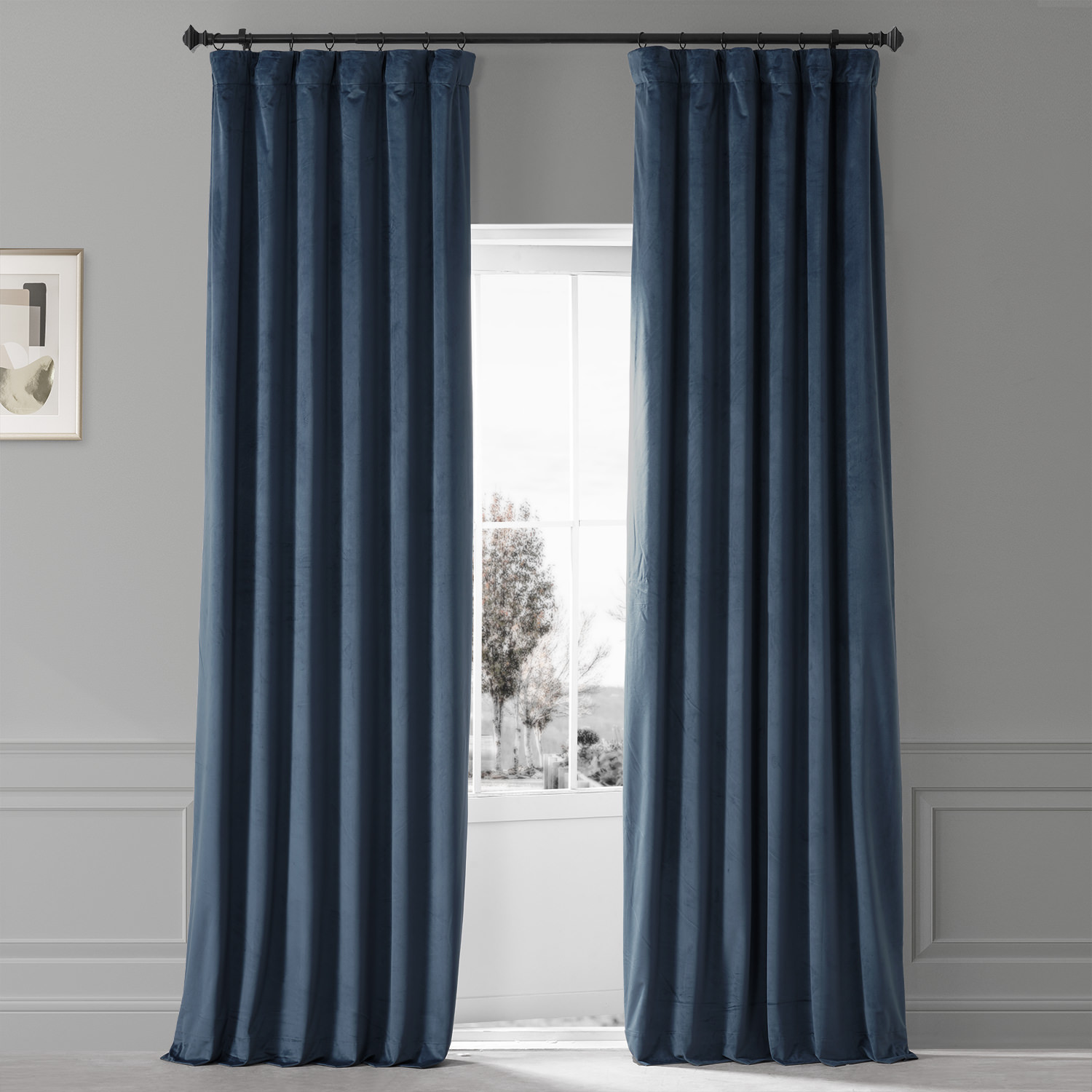 Signature Varsity Blue Plush Velvet Hotel Blackout Curtain