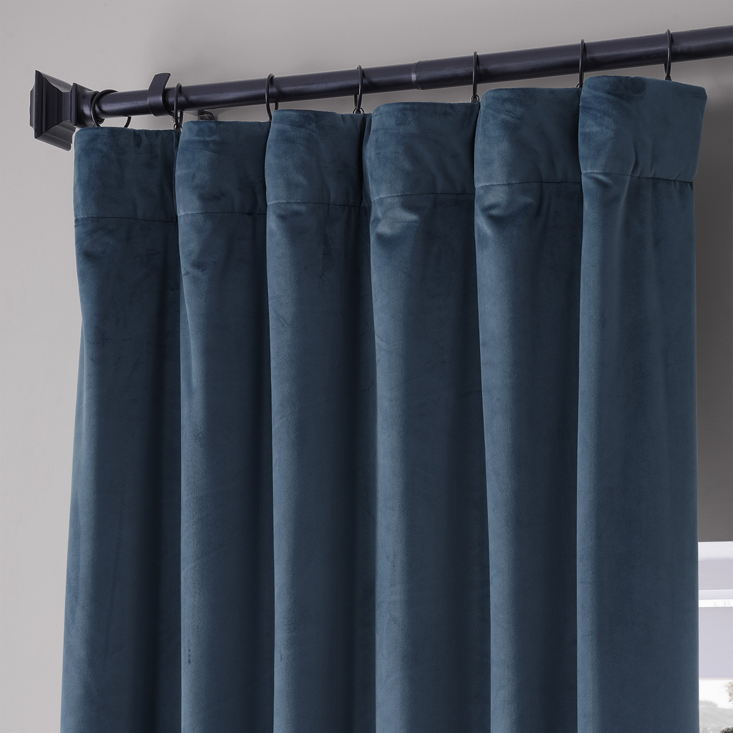 Signature Varsity Blue Plush Velvet Hotel Blackout Curtain