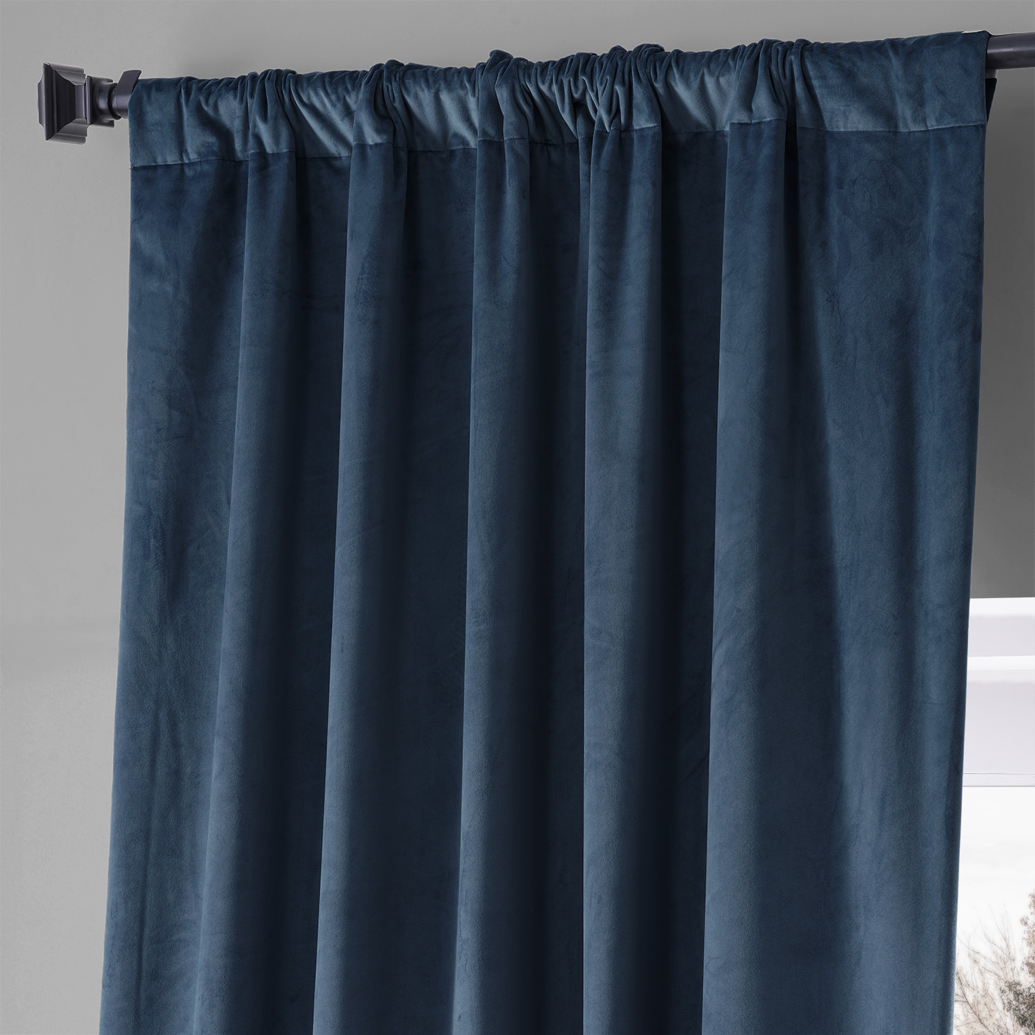 Signature Varsity Blue Plush Velvet Hotel Blackout Curtain