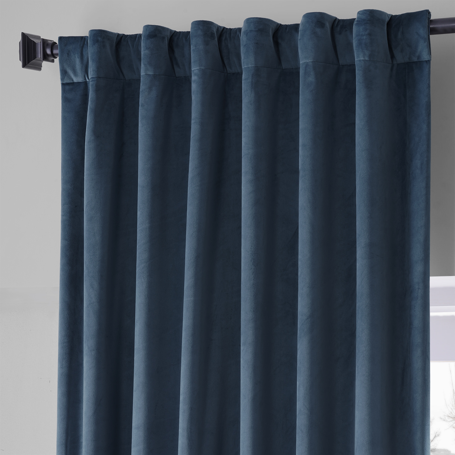 Signature Varsity Blue Plush Velvet Hotel Blackout Curtain