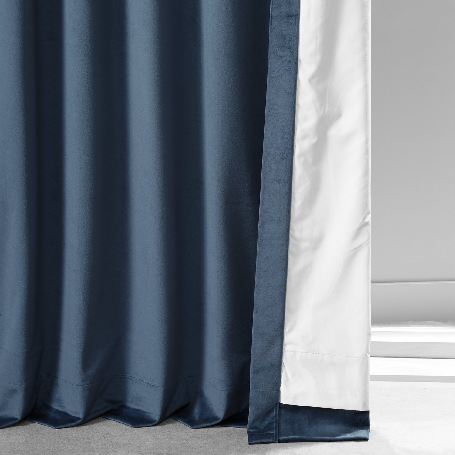 Signature Varsity Blue Plush Velvet Hotel Blackout Curtain