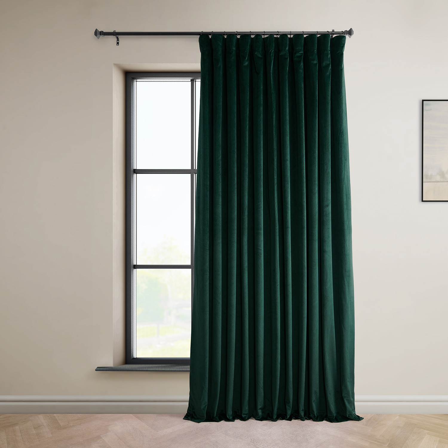 Signature Spirit Green Plush Velvet Extrawide Hotel Blackout Curtain