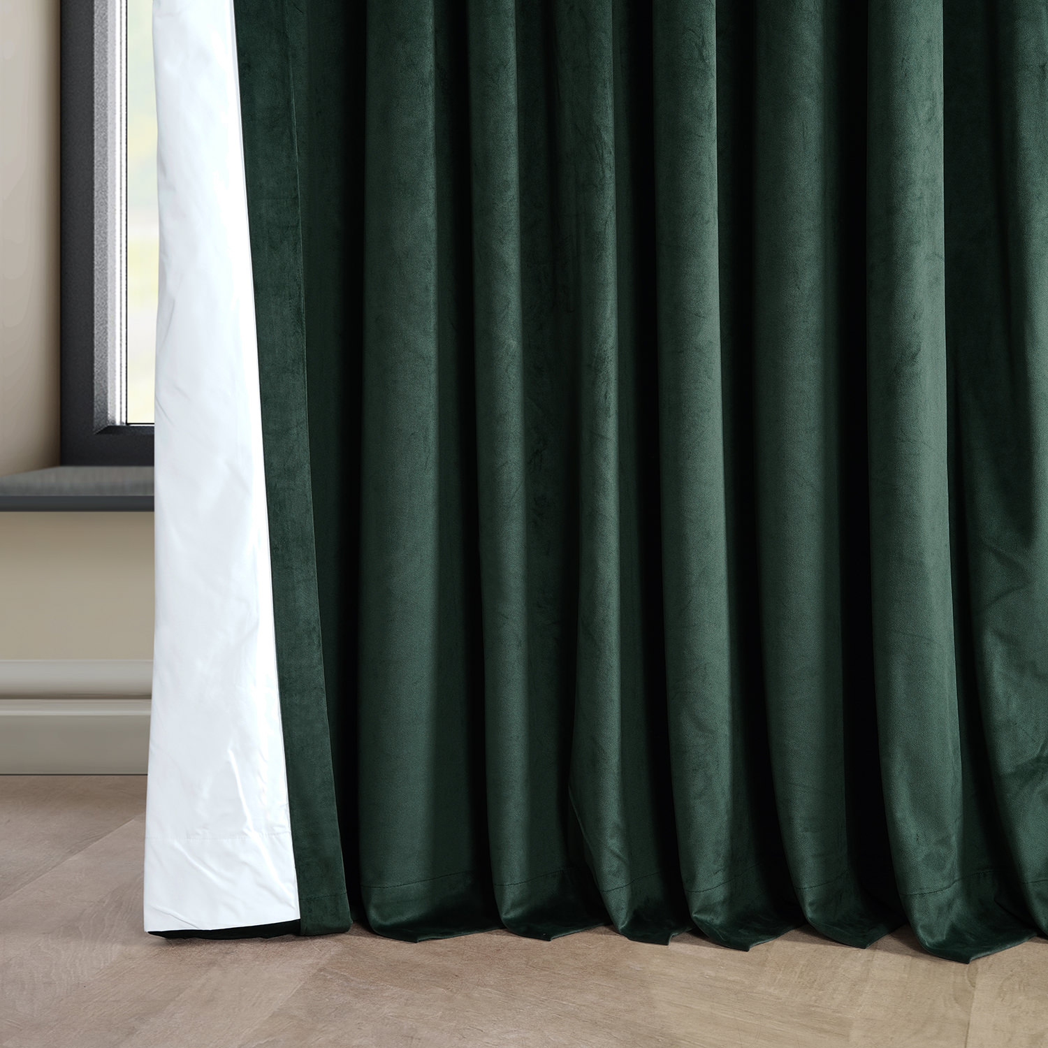 Signature Spirit Green Plush Velvet Extrawide Hotel Blackout Curtain