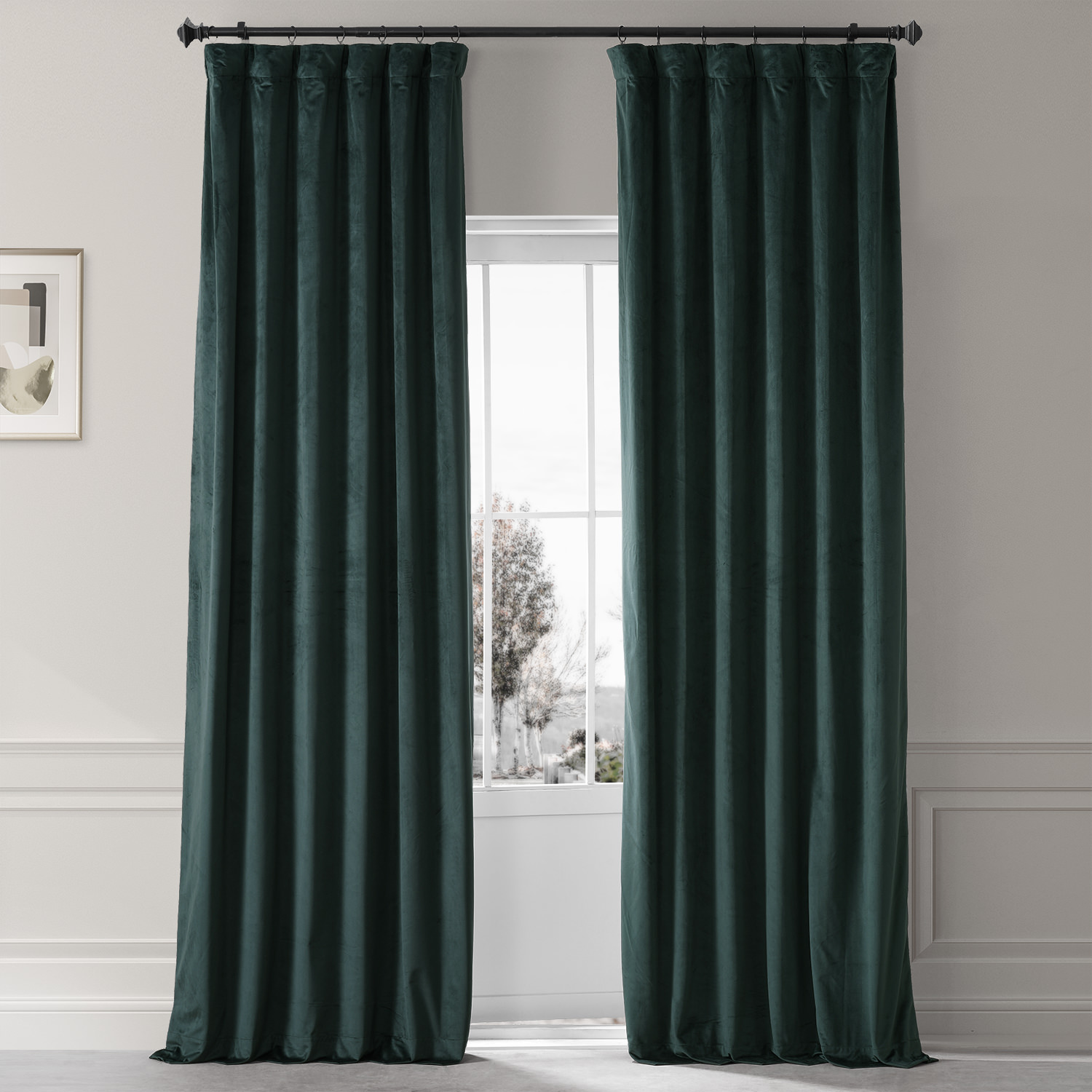 Signature Spirit Green Plush Velvet Hotel Blackout Curtain