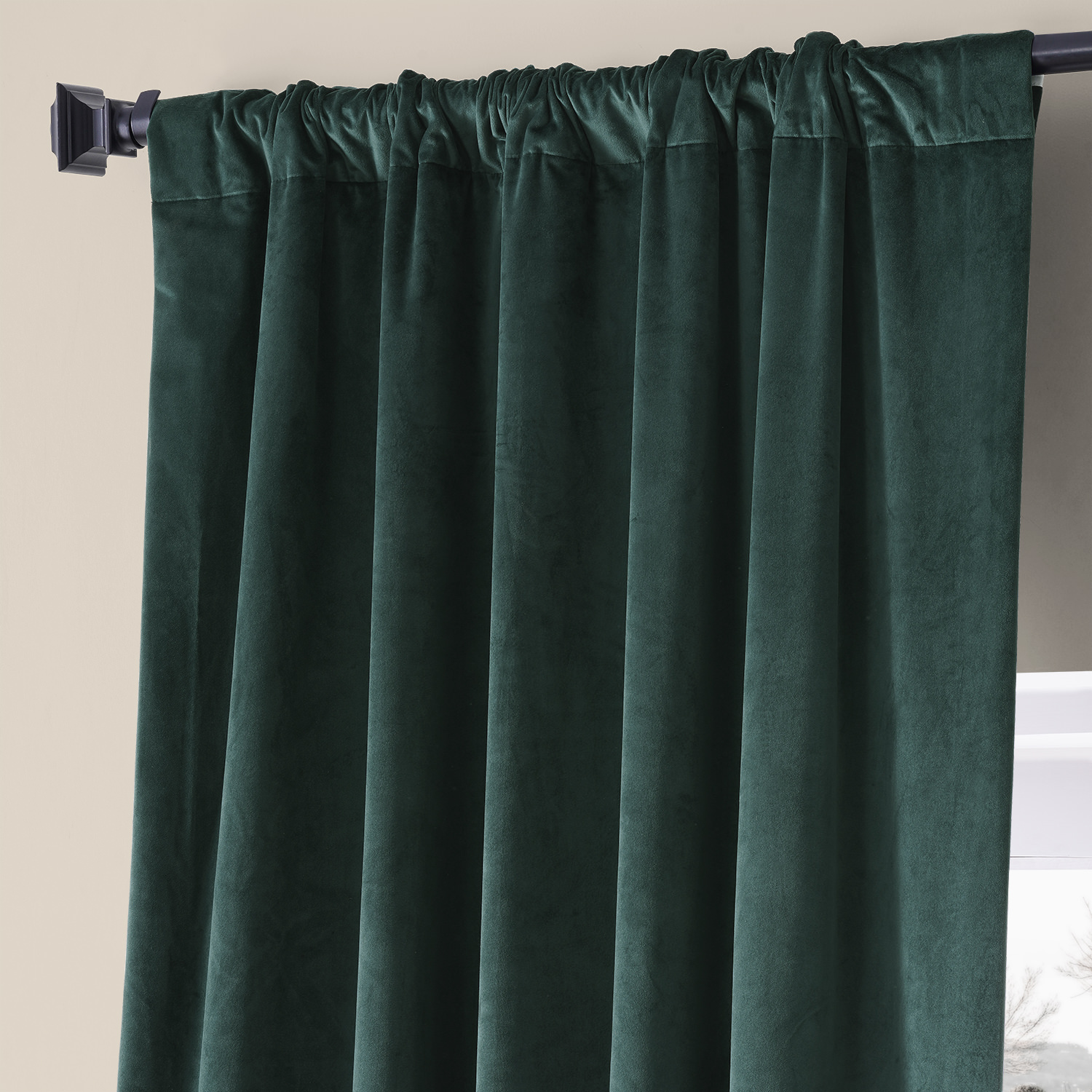 Signature Spirit Green Plush Velvet Hotel Blackout Curtain