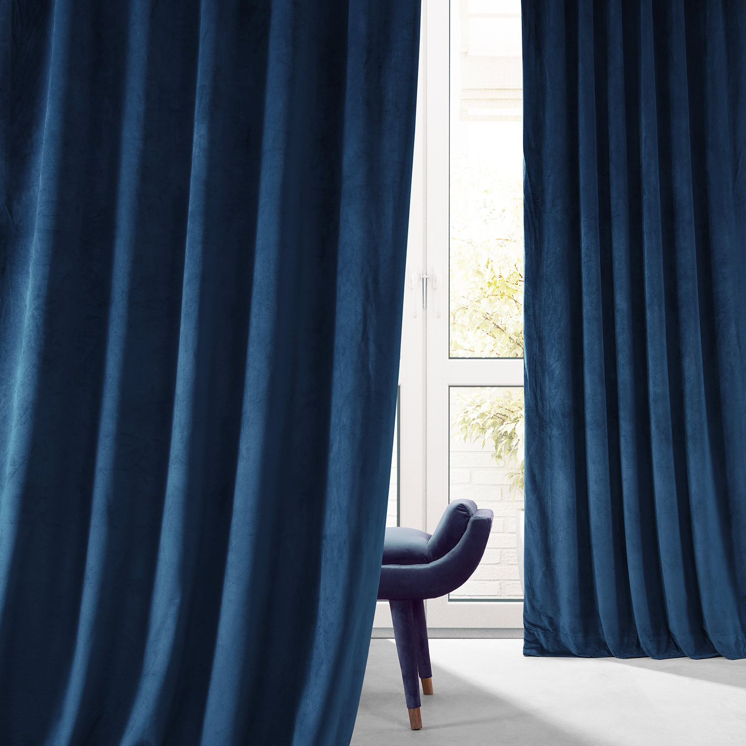 Signature Dreamland Blue Plush Velvet Hotel Blackout Curtain