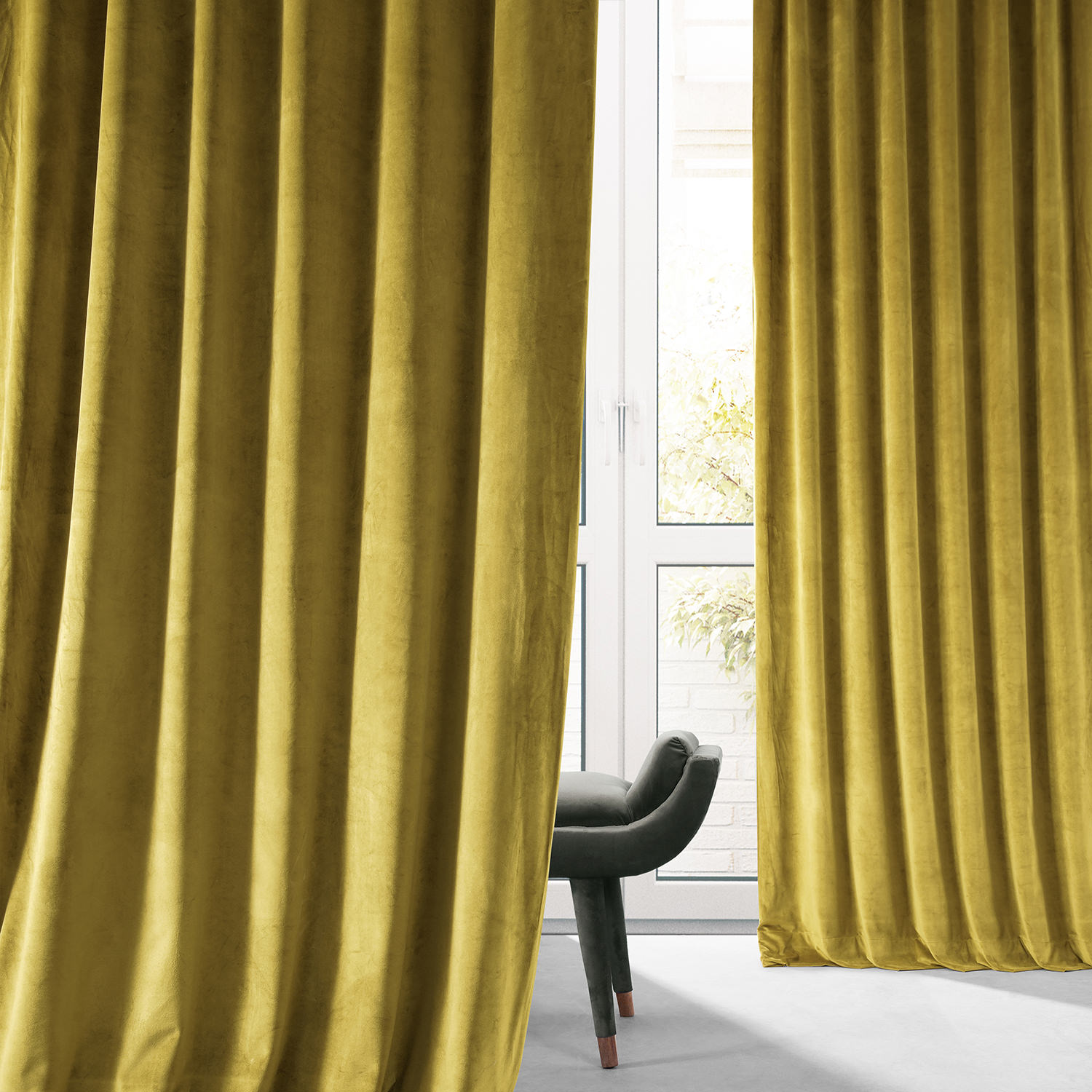 Signature Babalonia Green Plush Velvet Hotel Blackout Curtain