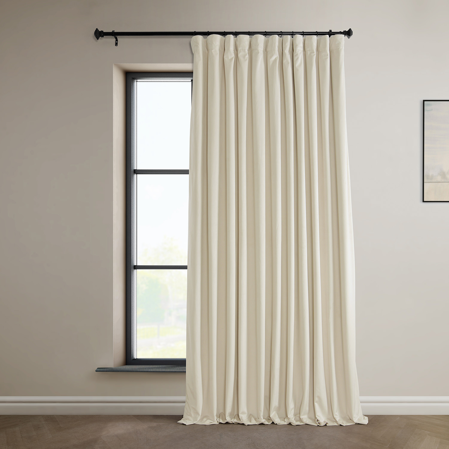 Signature Diva Cream Plush Velvet Extrawide Hotel Blackout Curtain