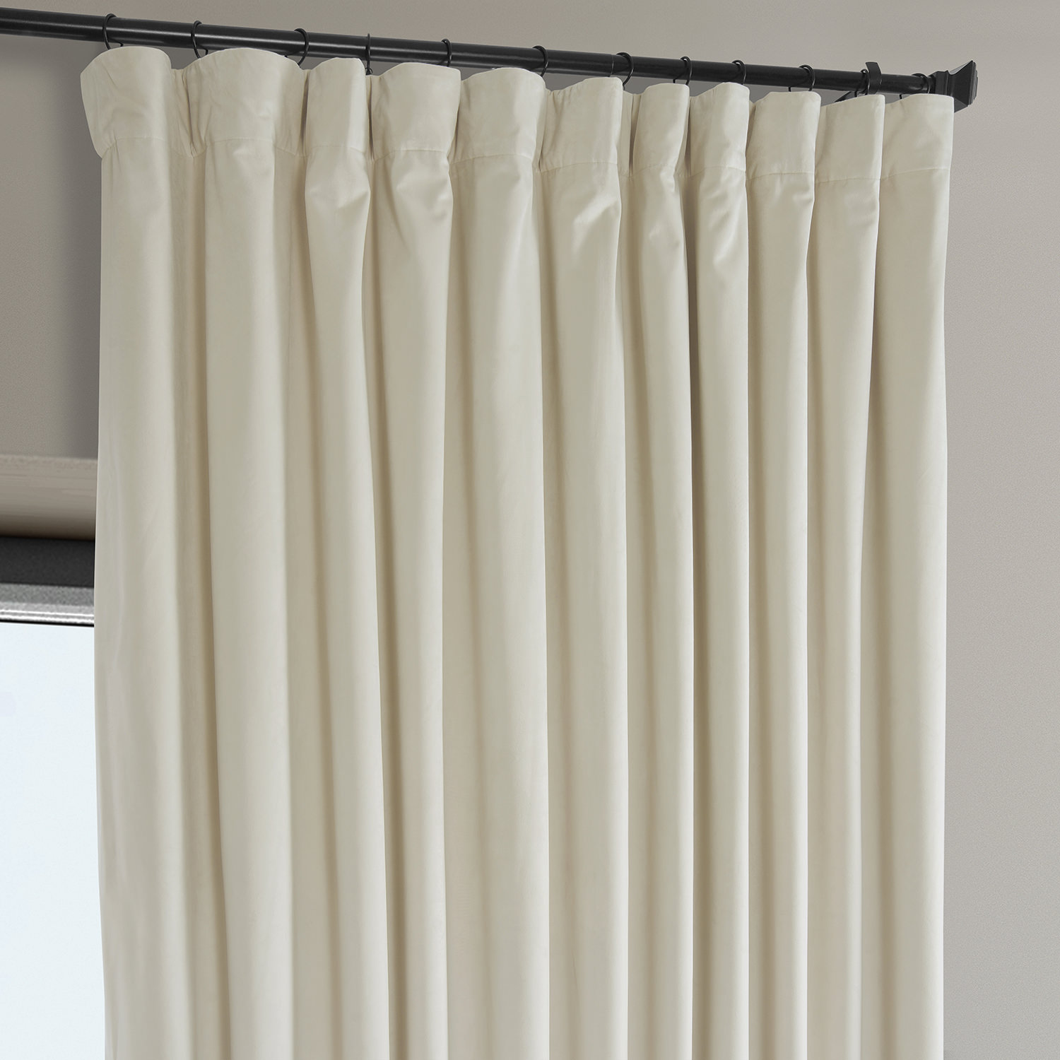 Signature Diva Cream Plush Velvet Extrawide Hotel Blackout Curtain