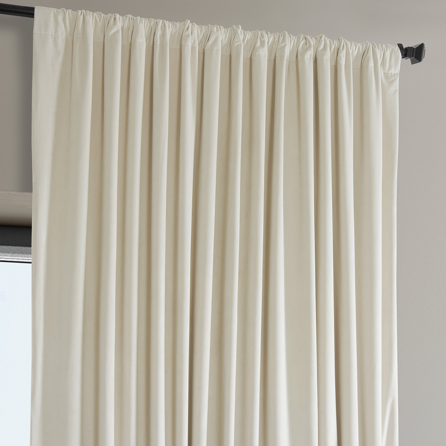 Signature Diva Cream Plush Velvet Extrawide Hotel Blackout Curtain