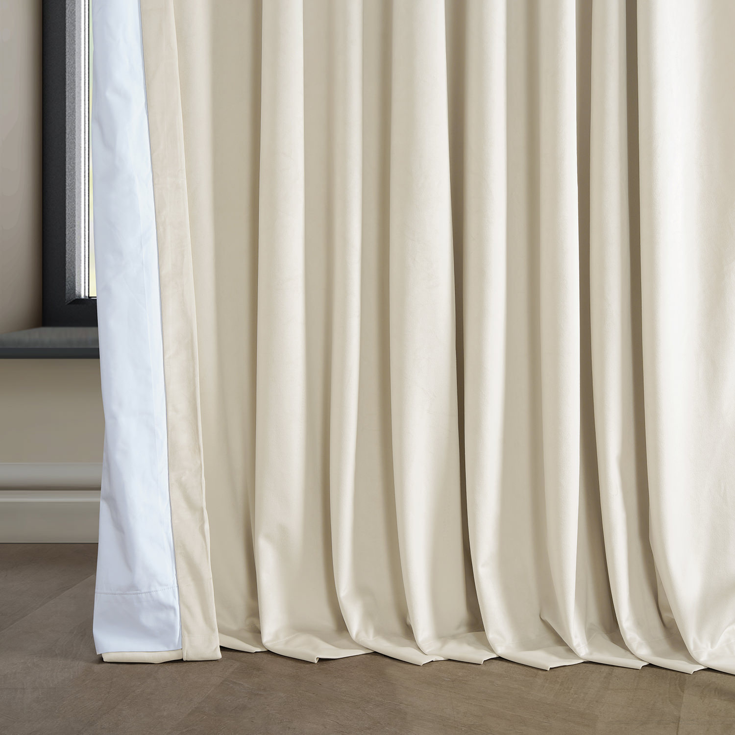 Signature Diva Cream Plush Velvet Extrawide Hotel Blackout Curtain