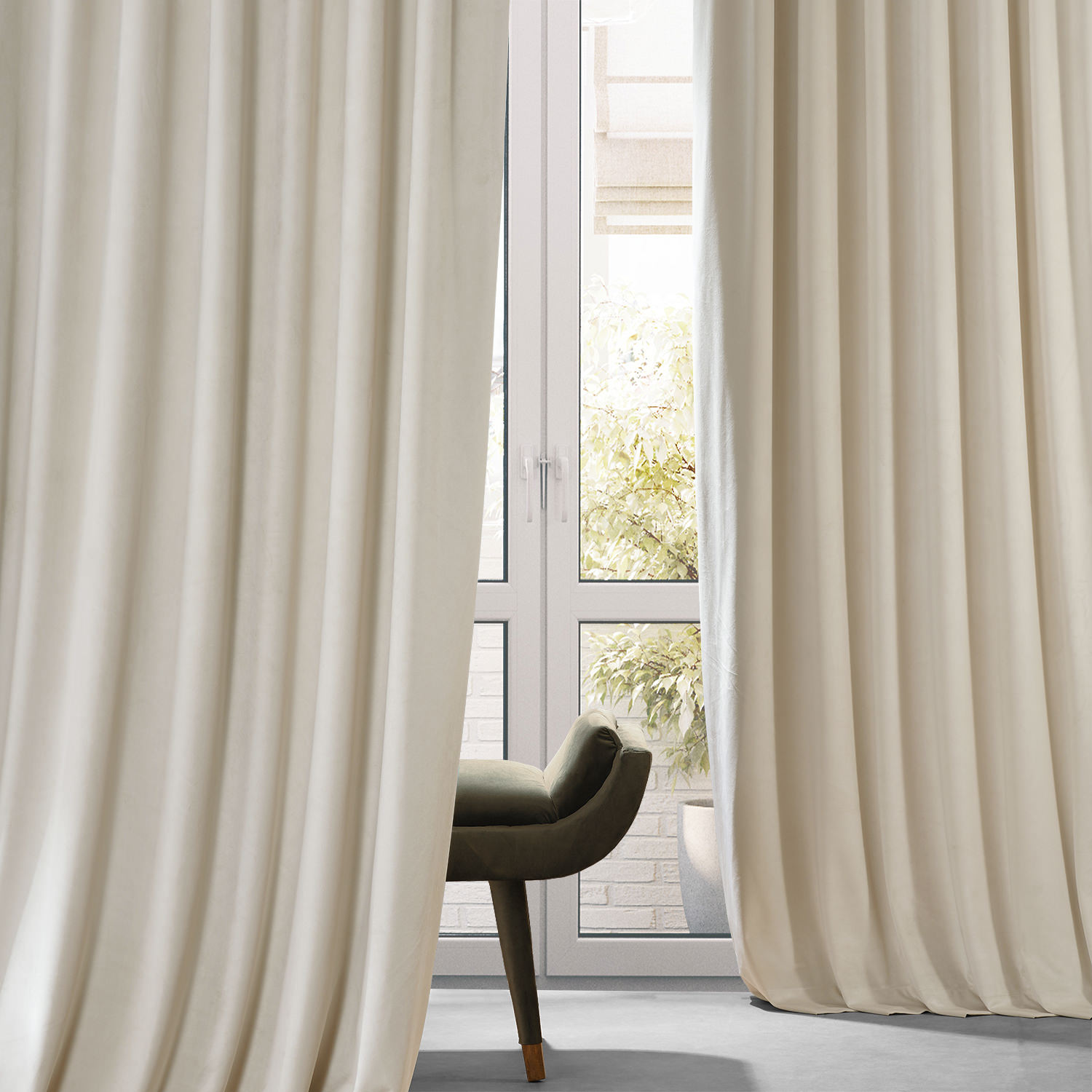 Signature Diva Cream Plush Velvet Hotel Blackout Curtain