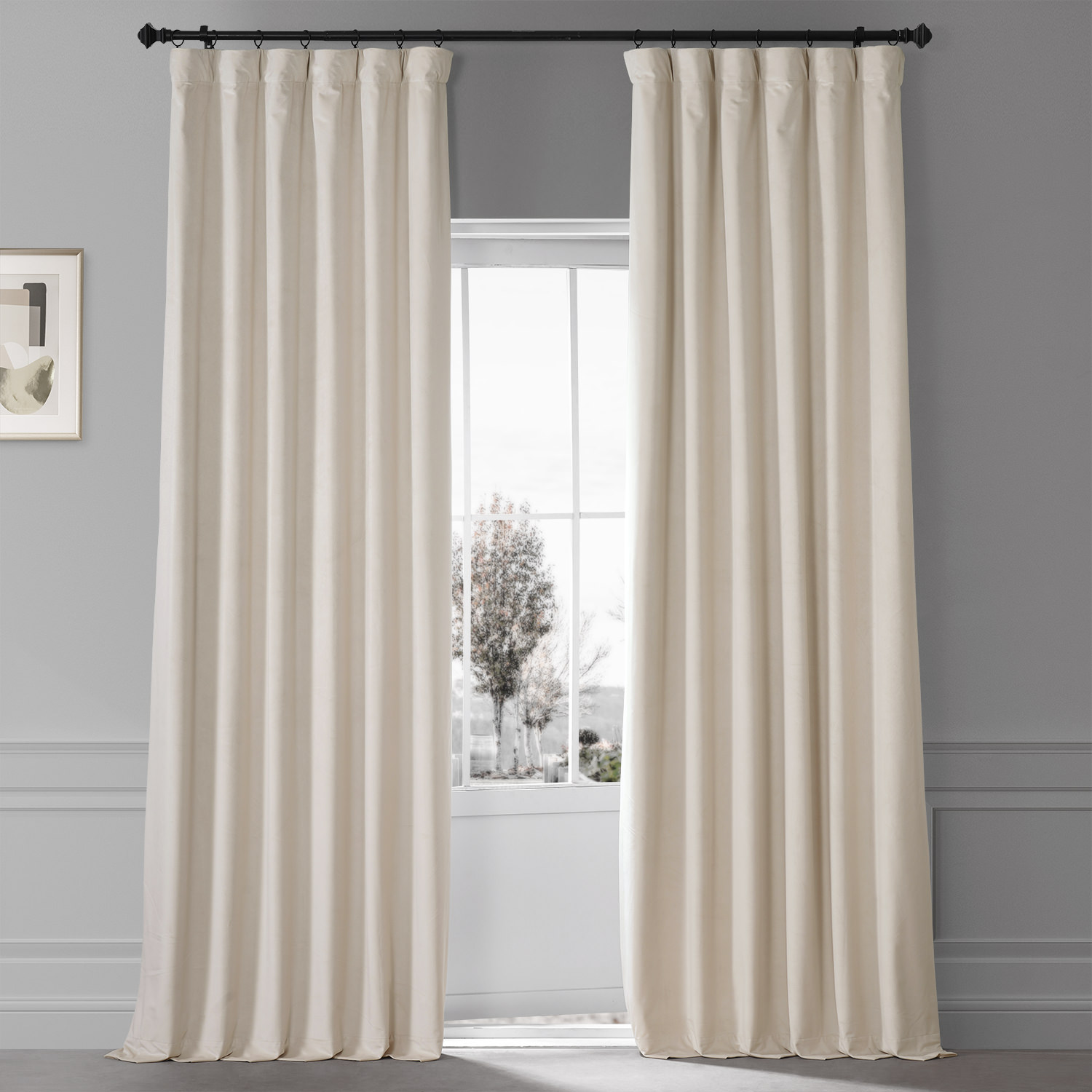 Signature Diva Cream Plush Velvet Hotel Blackout Curtain