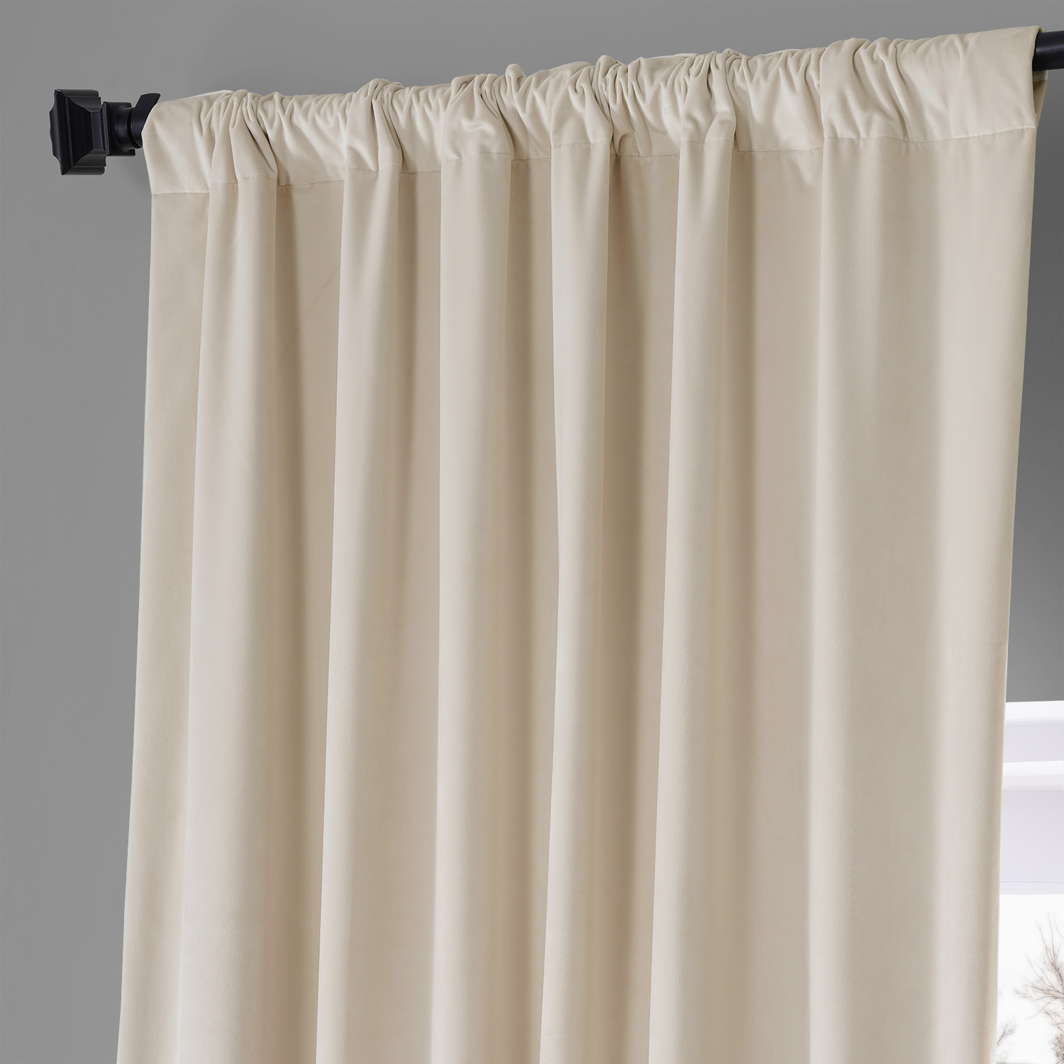 Signature Diva Cream Plush Velvet Hotel Blackout Curtain