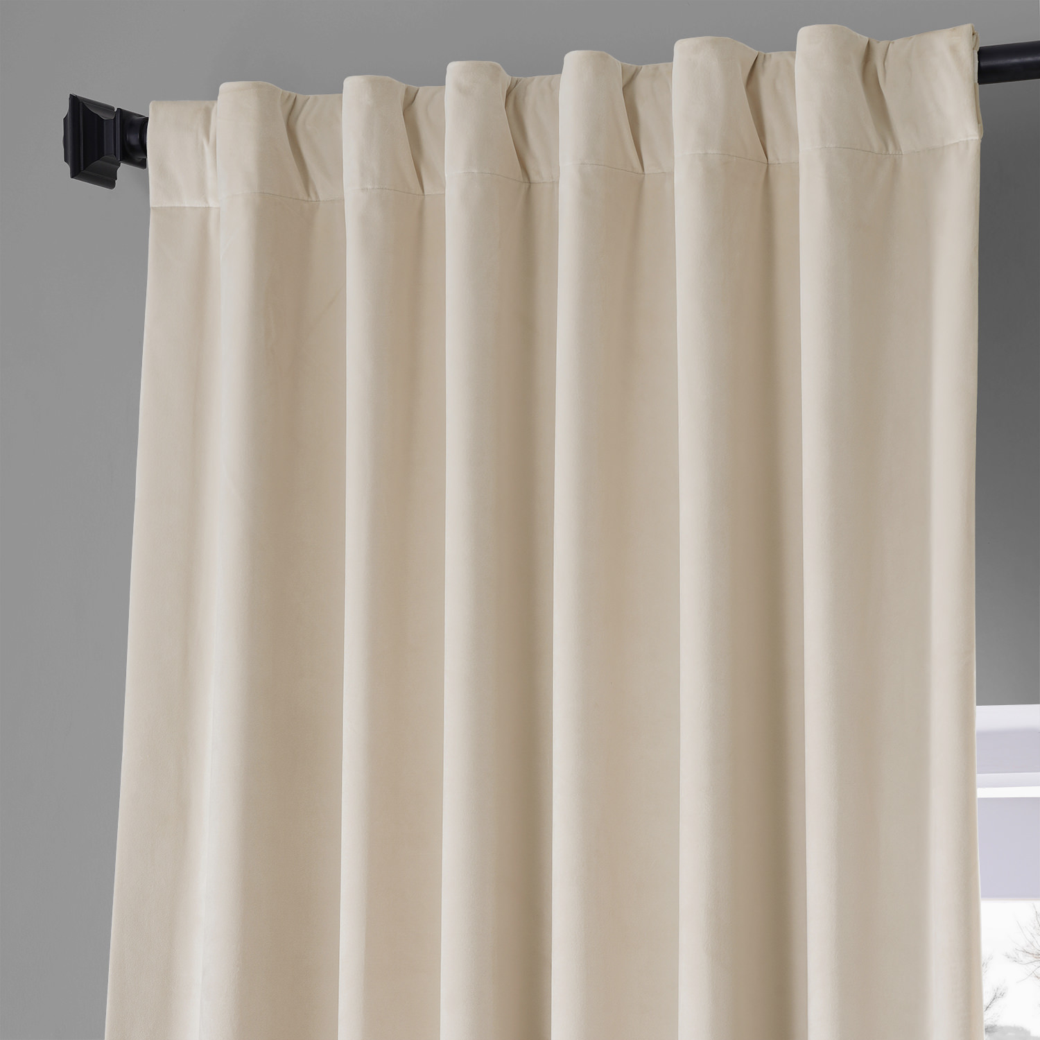 Signature Diva Cream Plush Velvet Hotel Blackout Curtain