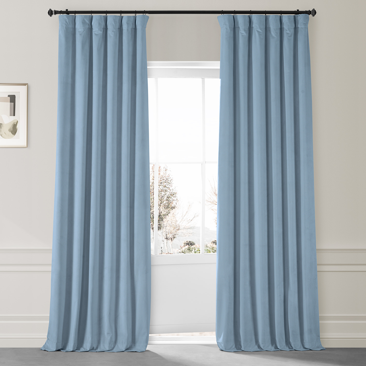 Signature Starry Blue Plush Velvet Hotel Blackout Curtain