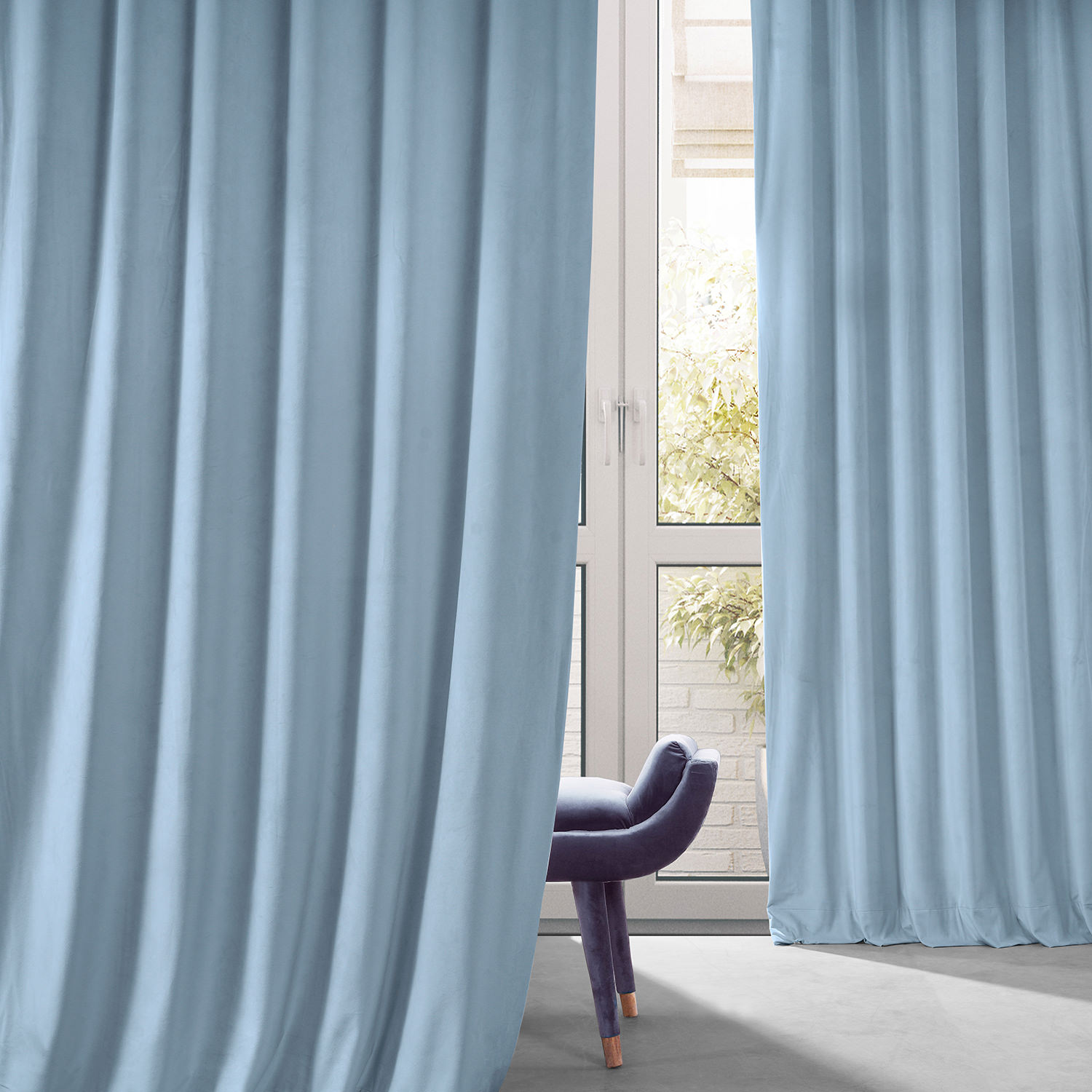 Signature Starry Blue Plush Velvet Hotel Blackout Curtain