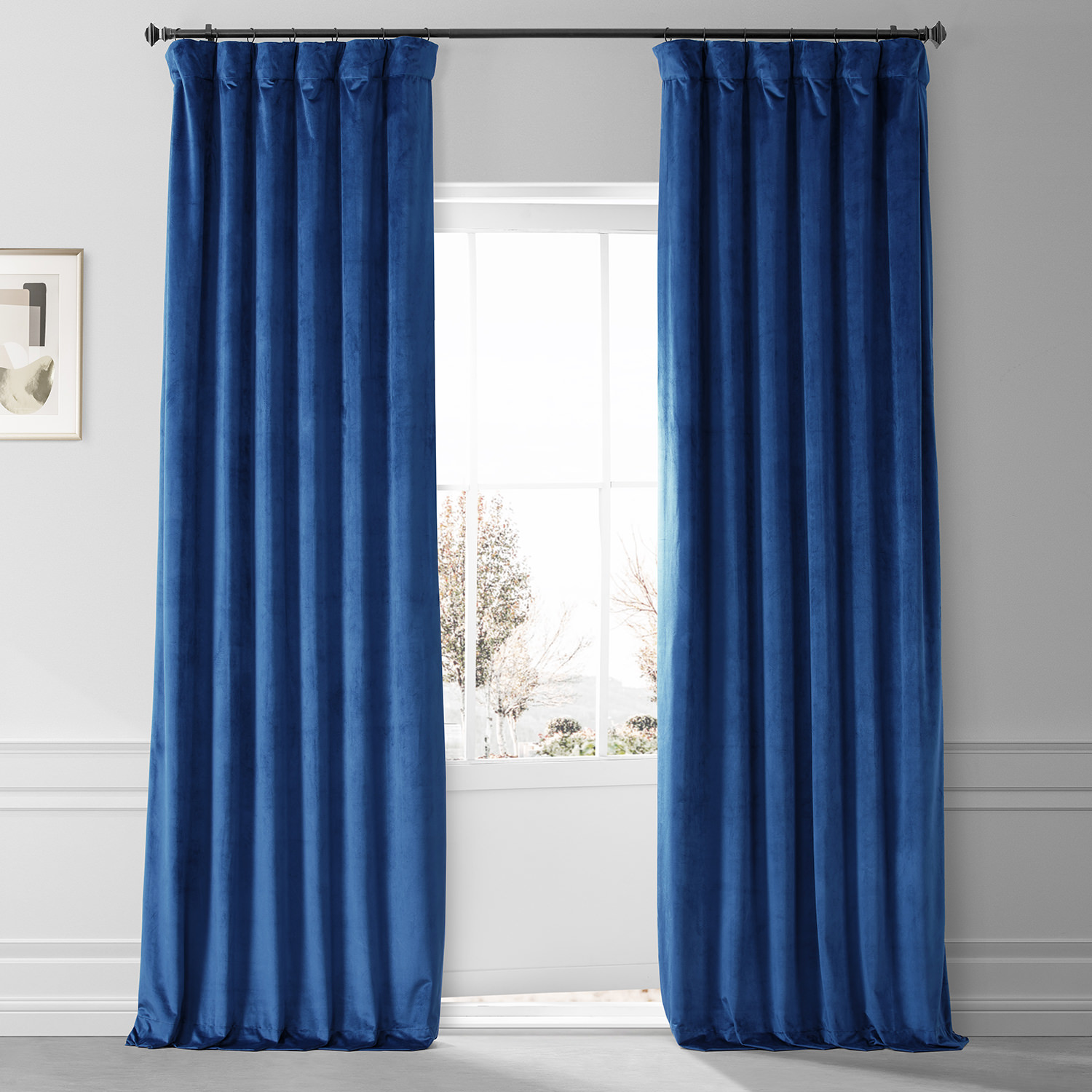 Signature Babylonian Blue Plush Velvet Hotel Blackout Curtain