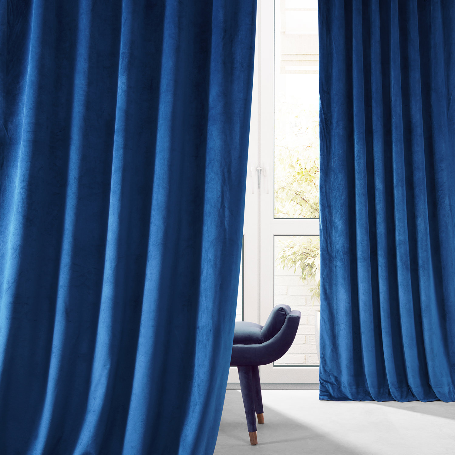 Signature Babylonian Blue Plush Velvet Hotel Blackout Curtain