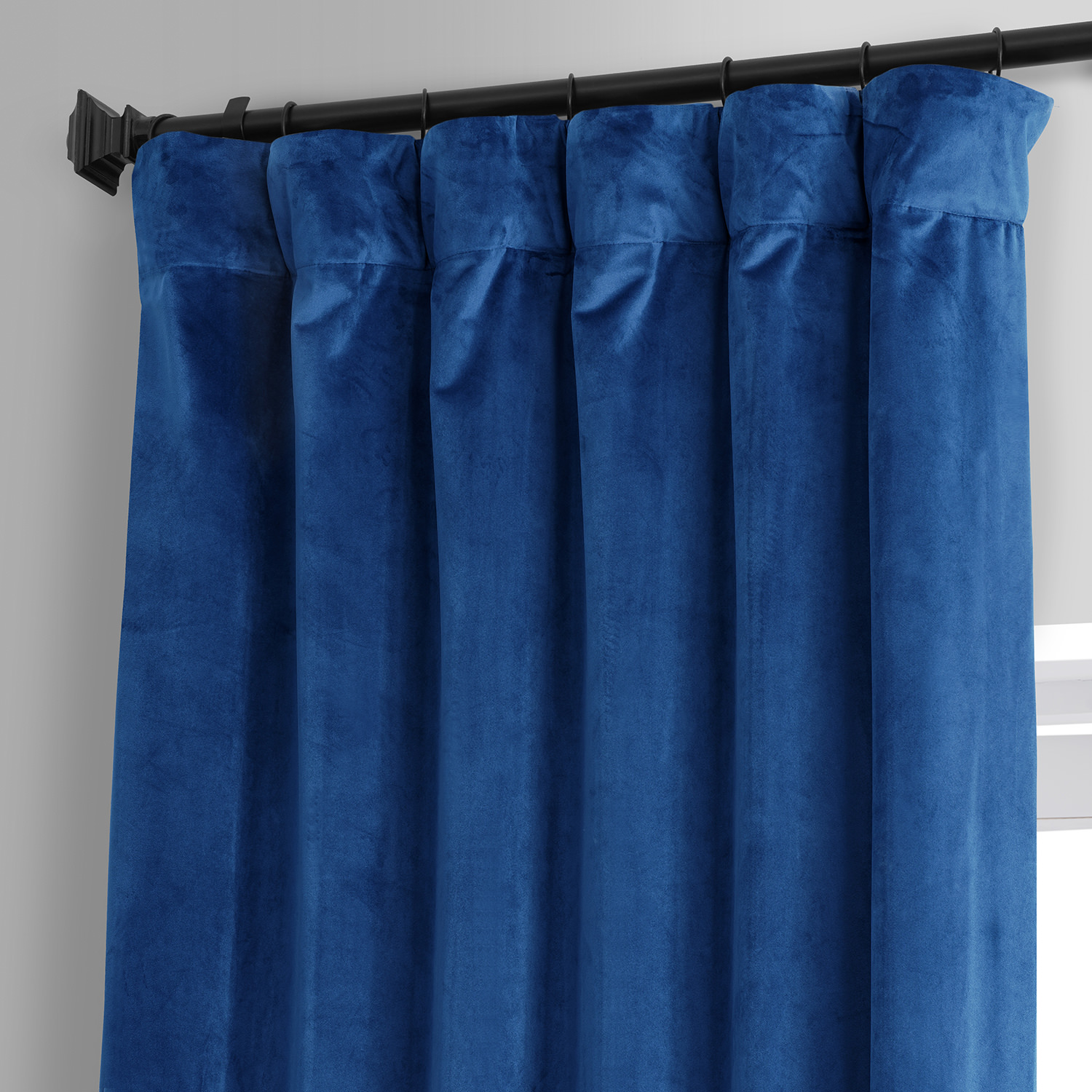 Signature Babylonian Blue Plush Velvet Hotel Blackout Curtain