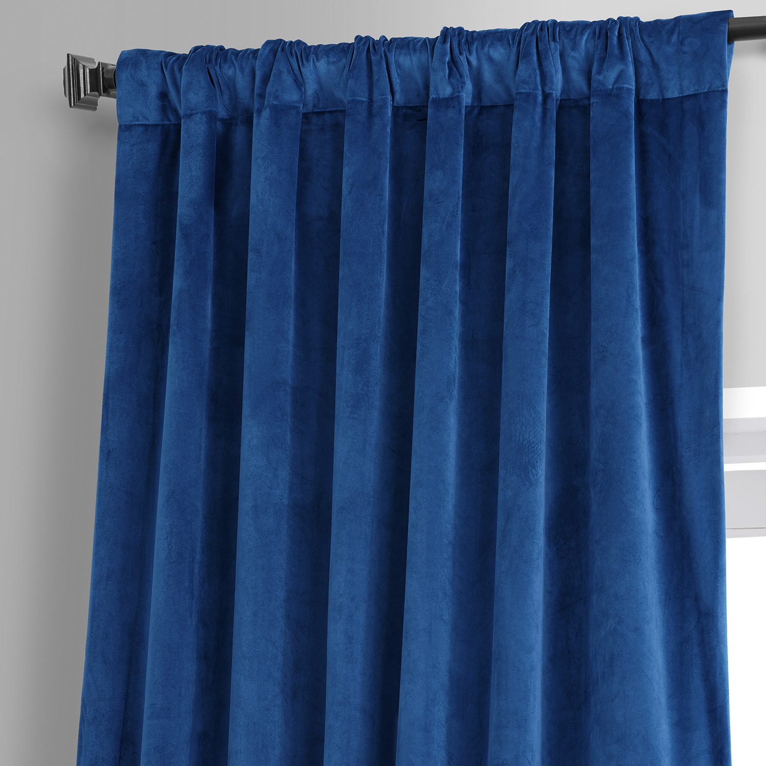 Signature Babylonian Blue Plush Velvet Hotel Blackout Curtain