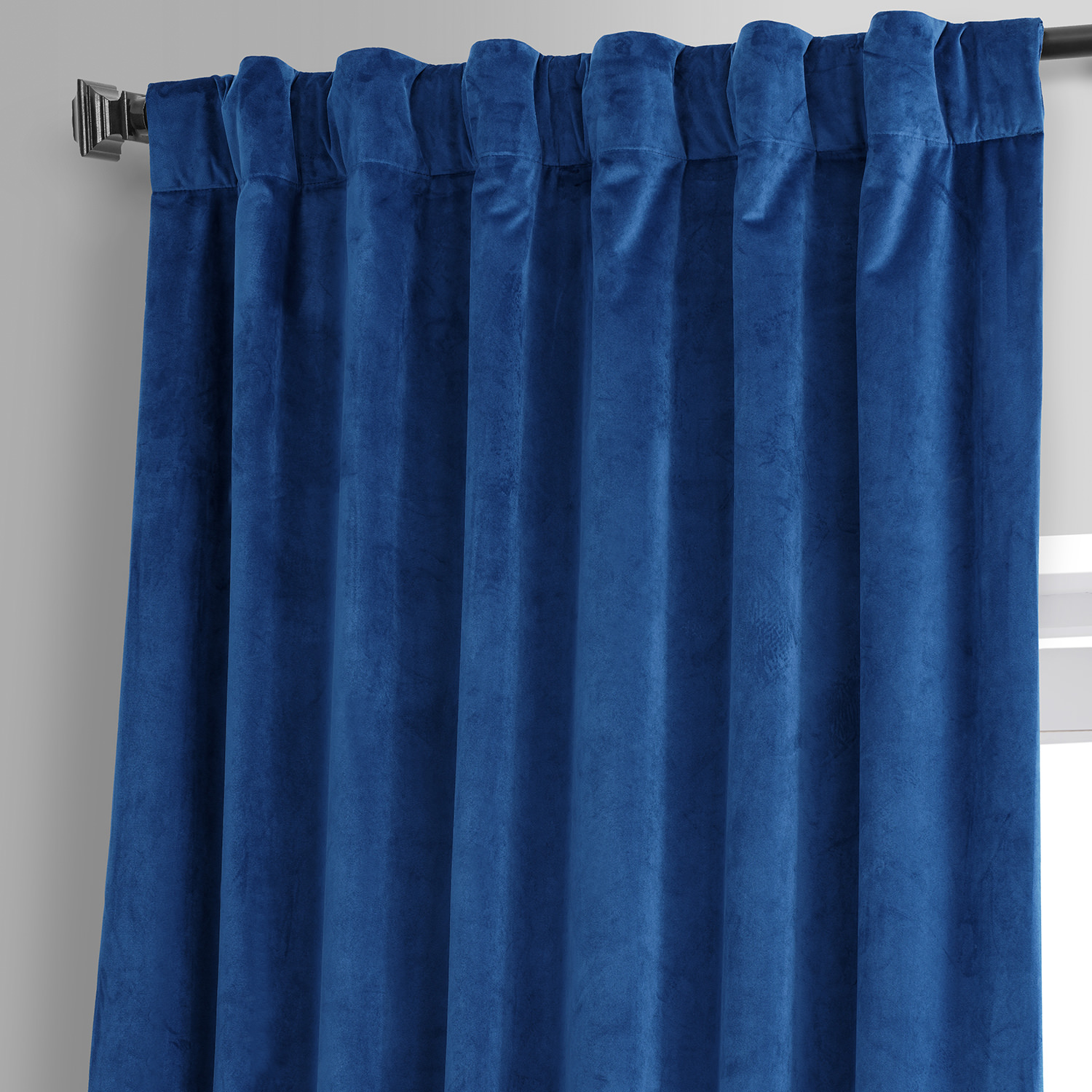 Signature Babylonian Blue Plush Velvet Hotel Blackout Curtain