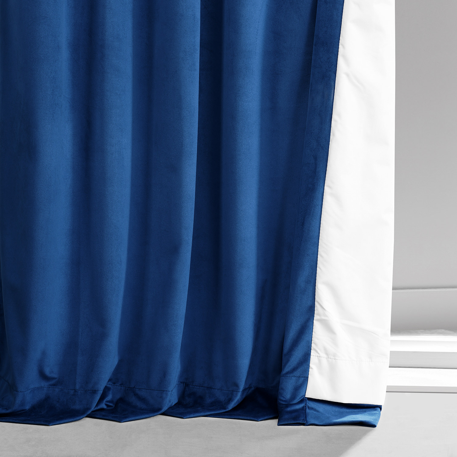 Signature Babylonian Blue Plush Velvet Hotel Blackout Curtain