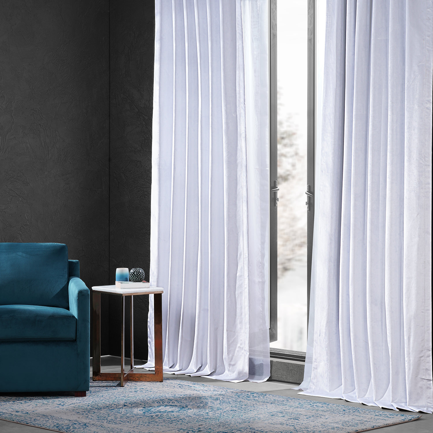 Iconic White Performance Velvet Blackout Curtain Pair (2 Panels)