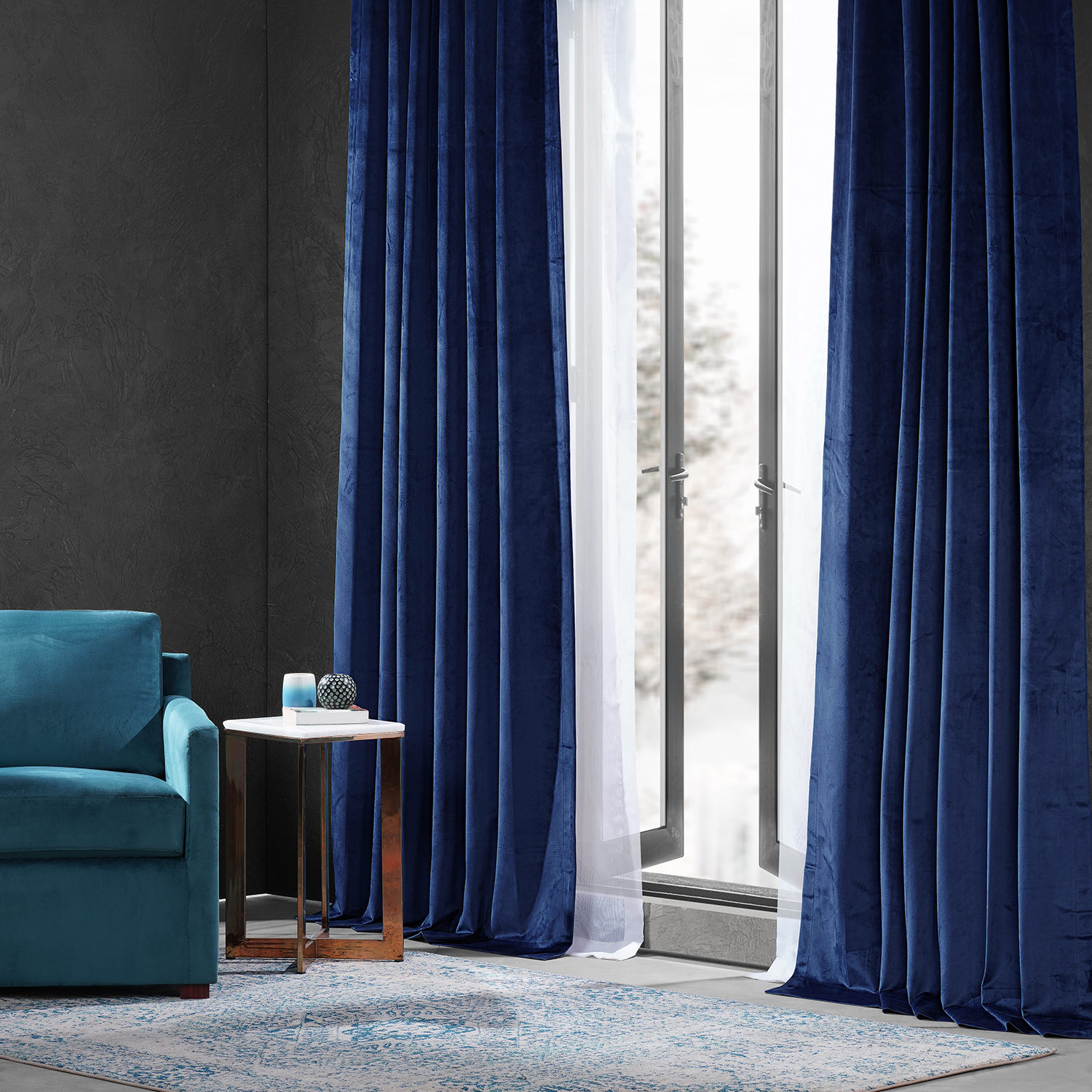 Designer Navy Performance Velvet Blackout Curtain Pair (2 Panels)