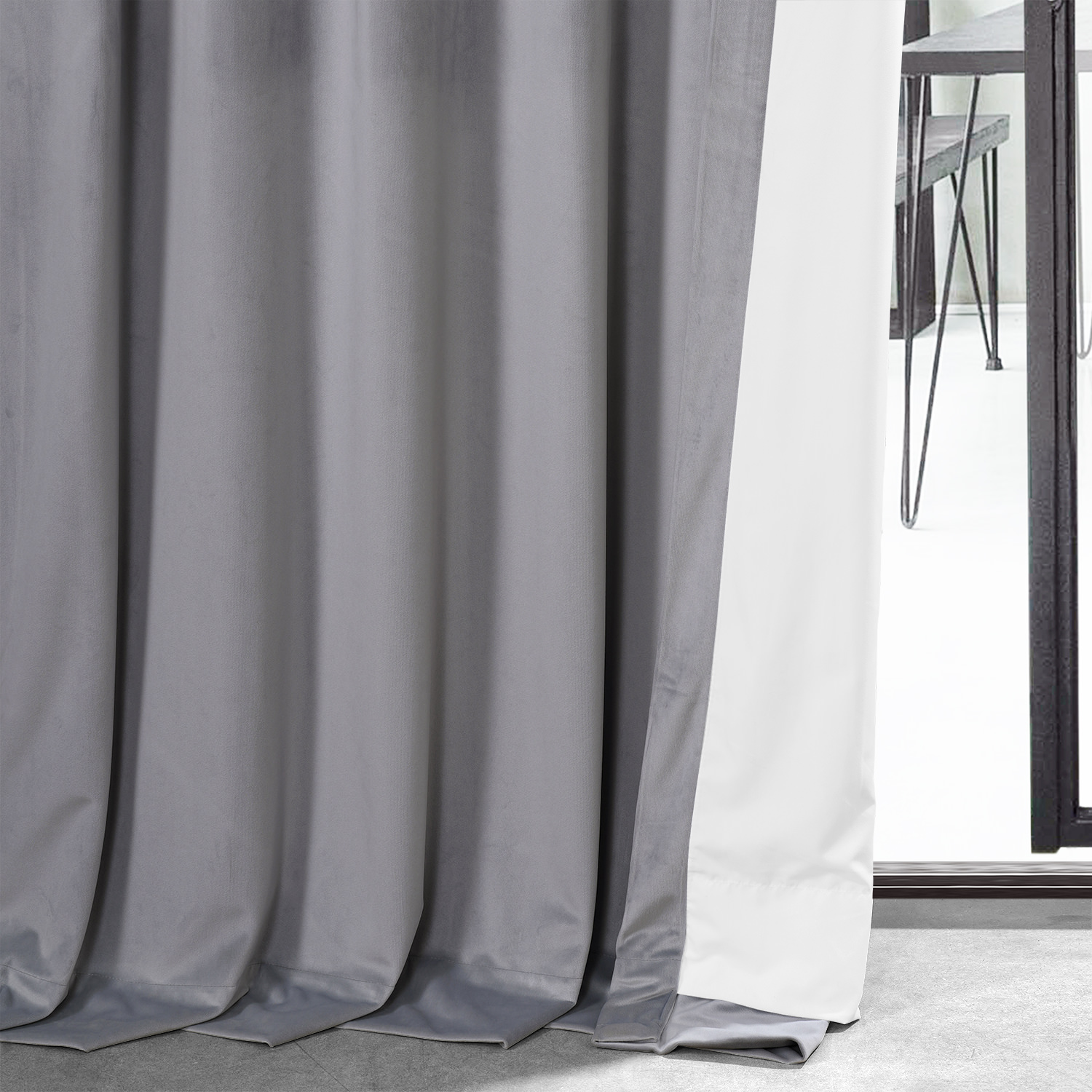 Cascade Grey Royal Lux Velvet Curtain