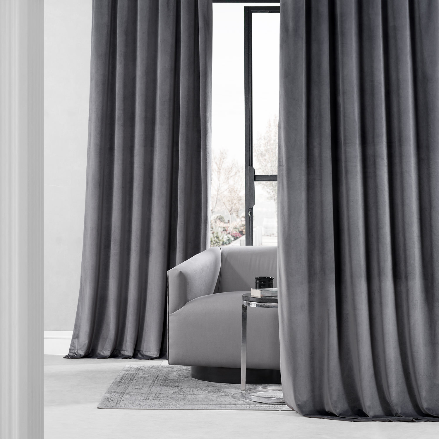 Stonewall Grey Royal Lux Velvet Curtain